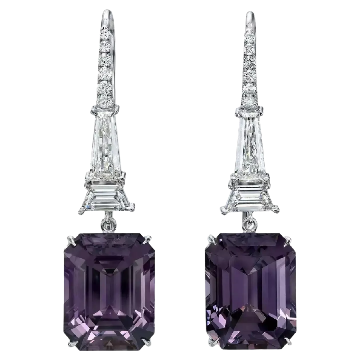 18k Solid White Gold Plum Spinel and Diamond Estate Earrings 9.60 CTW