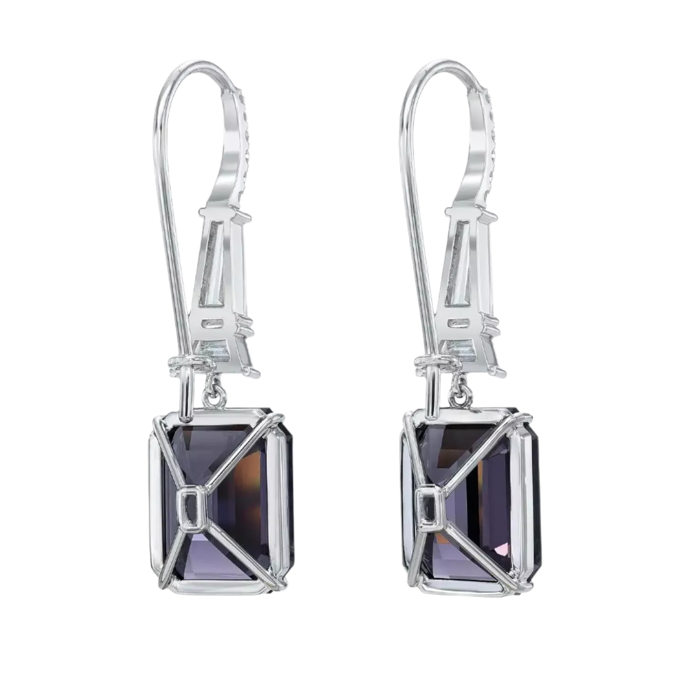 18k Solid White Gold Plum Spinel and Diamond Estate Earrings 9.60 CTW