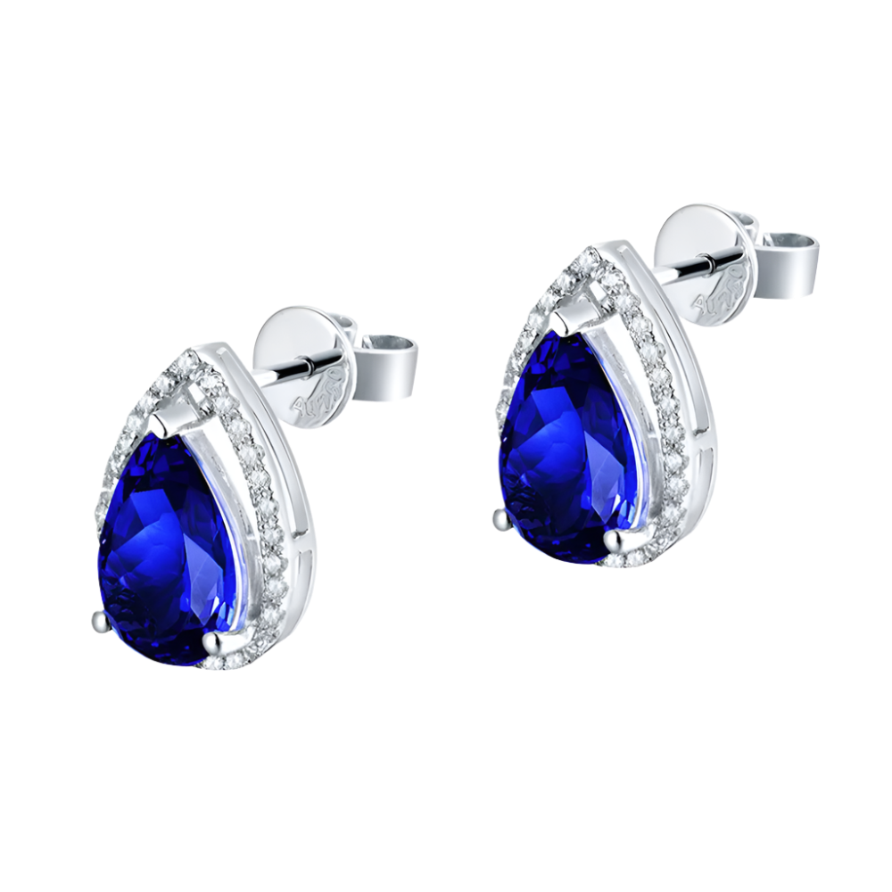 18k Solid White Gold Royal Blue Sapphire and Diamond Statement Studs 4.65 CTW