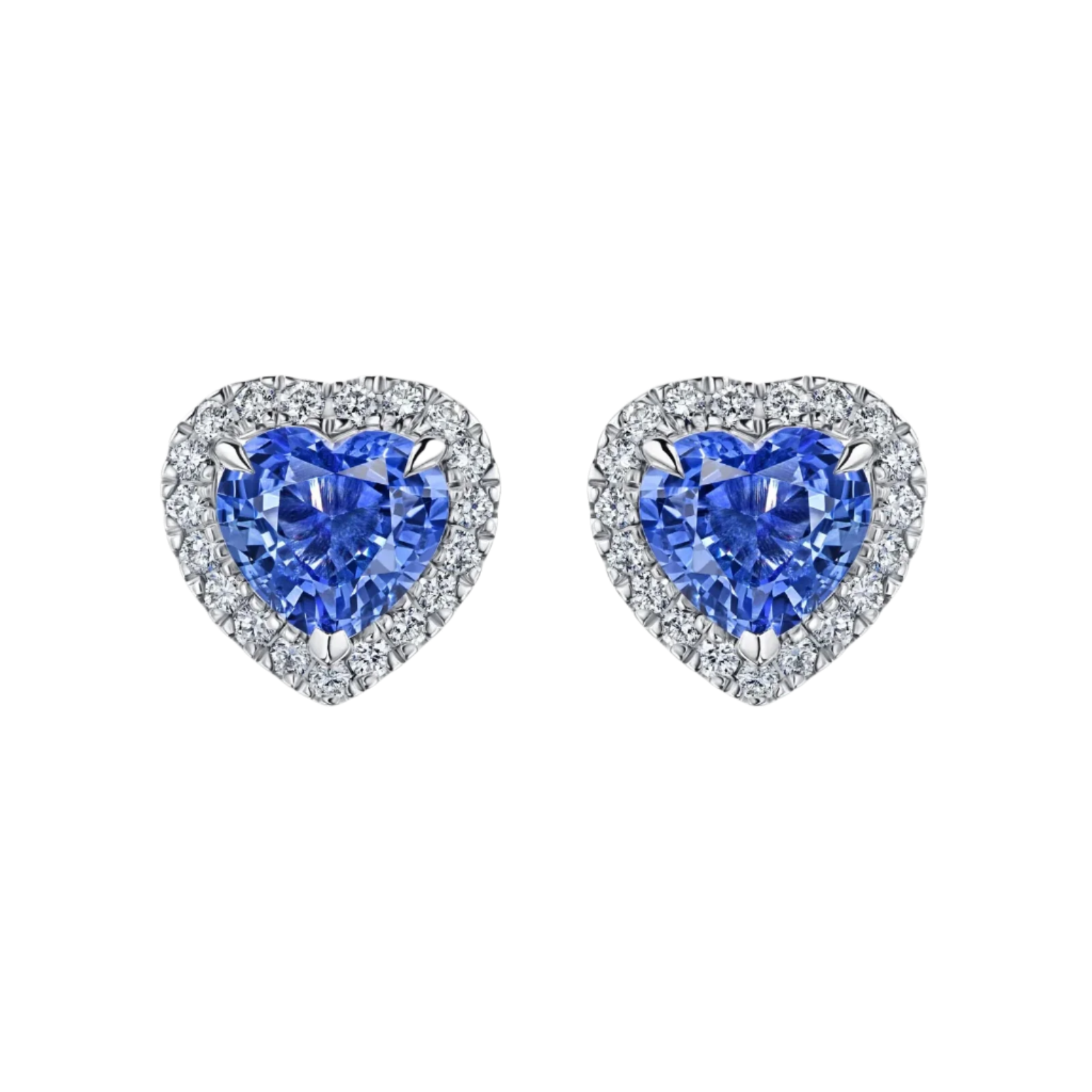 18k Solid White Gold Violet Tanzanite and Diamond Stud Earrings 3.60 CTW
