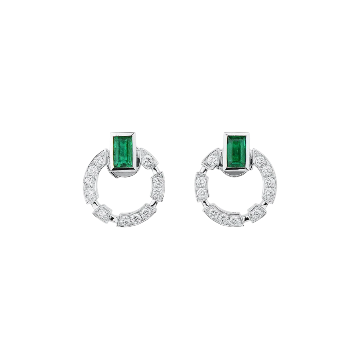 18k Solid White Gold Colombian Emerald and Diamond Stud Earrings 2.32 CTW
