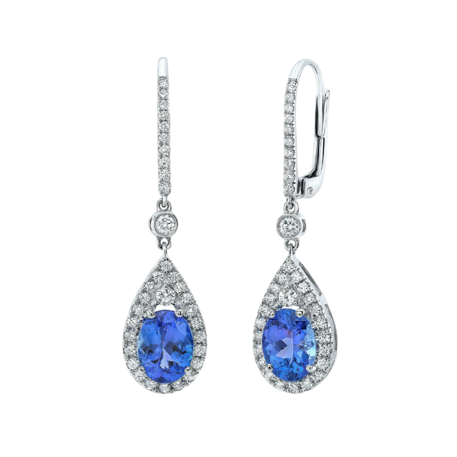 18k Solid White Gold Royal Blue Sapphire and Diamond Earrings 5.80 CTW