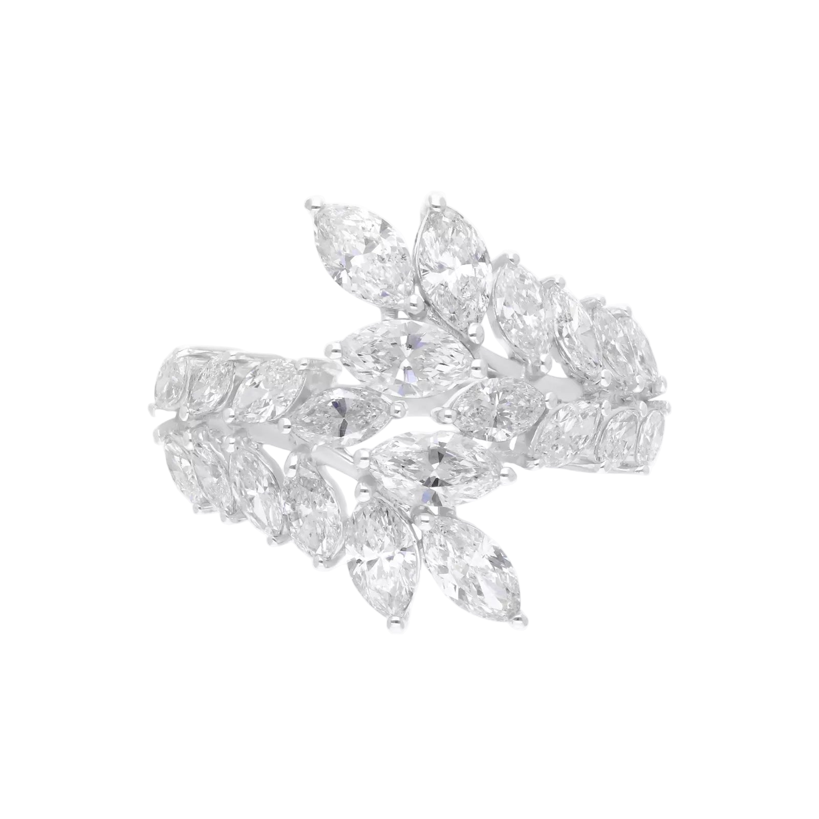 18k Solid White Gold Marquise-Cut Diamond Cocktail Ring 4.25 CTW