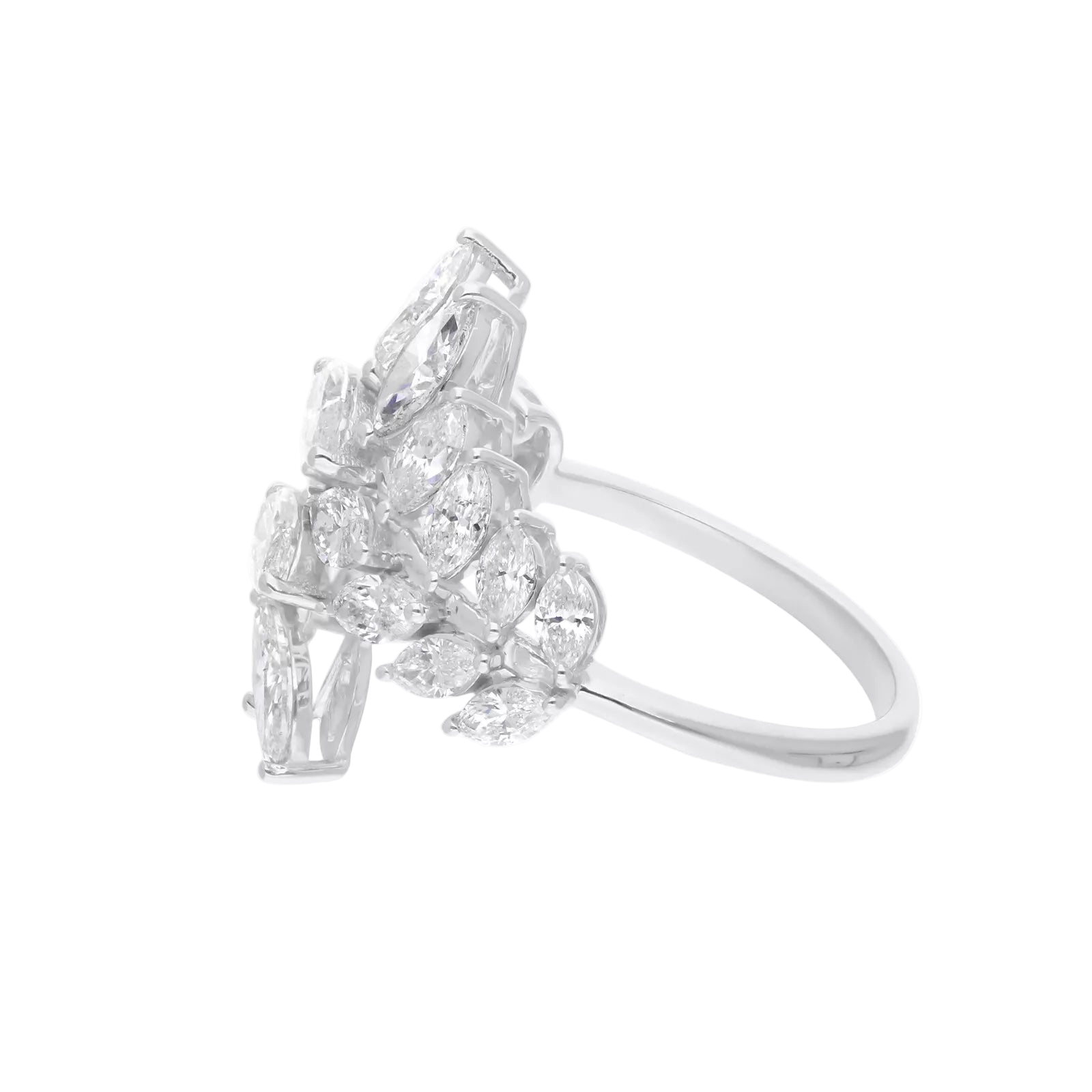 18k Solid White Gold Marquise-Cut Diamond Cocktail Ring 4.25 CTW