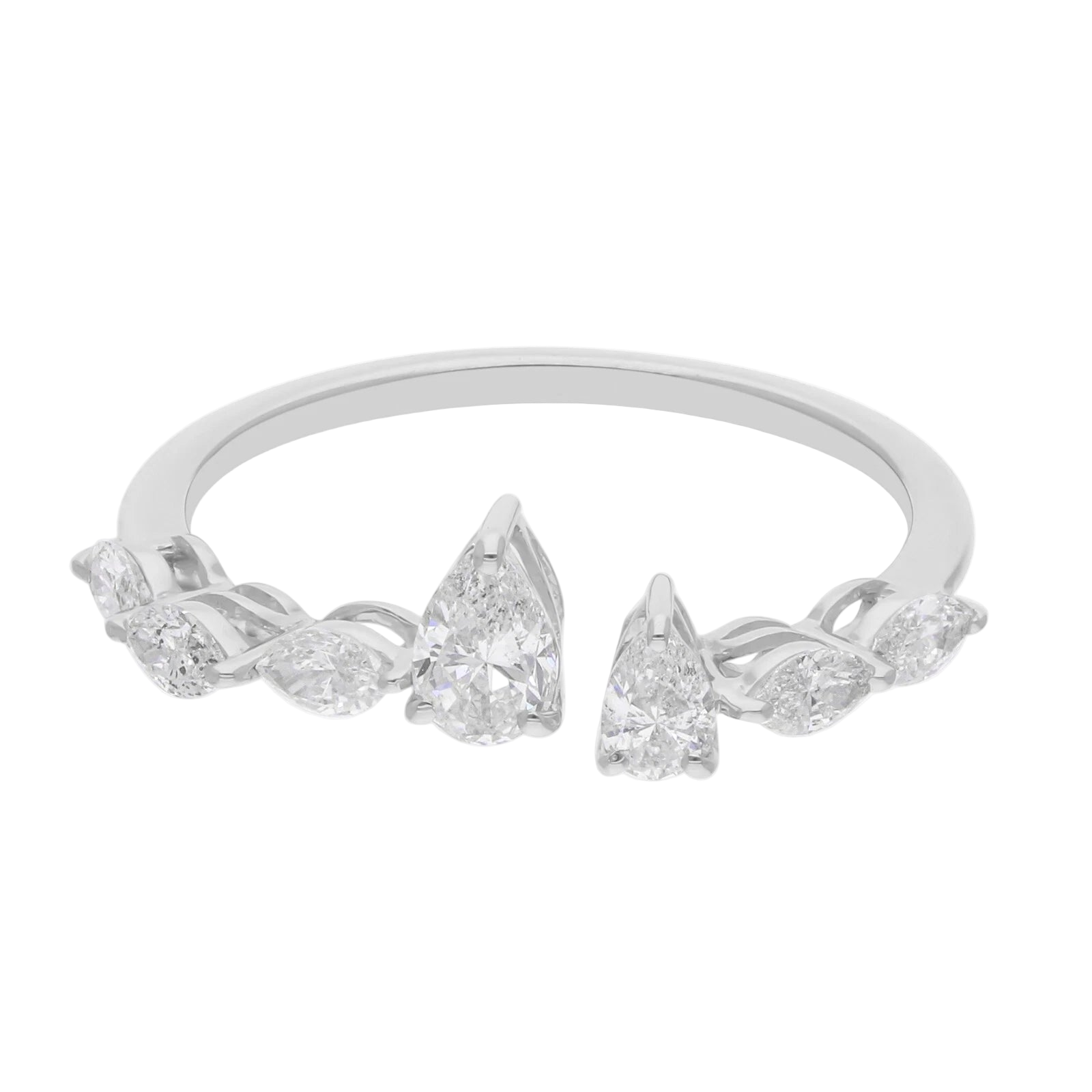 18k Solid White Gold Diamond Decorated Bypass Cocktail Ring 1.74 CTW