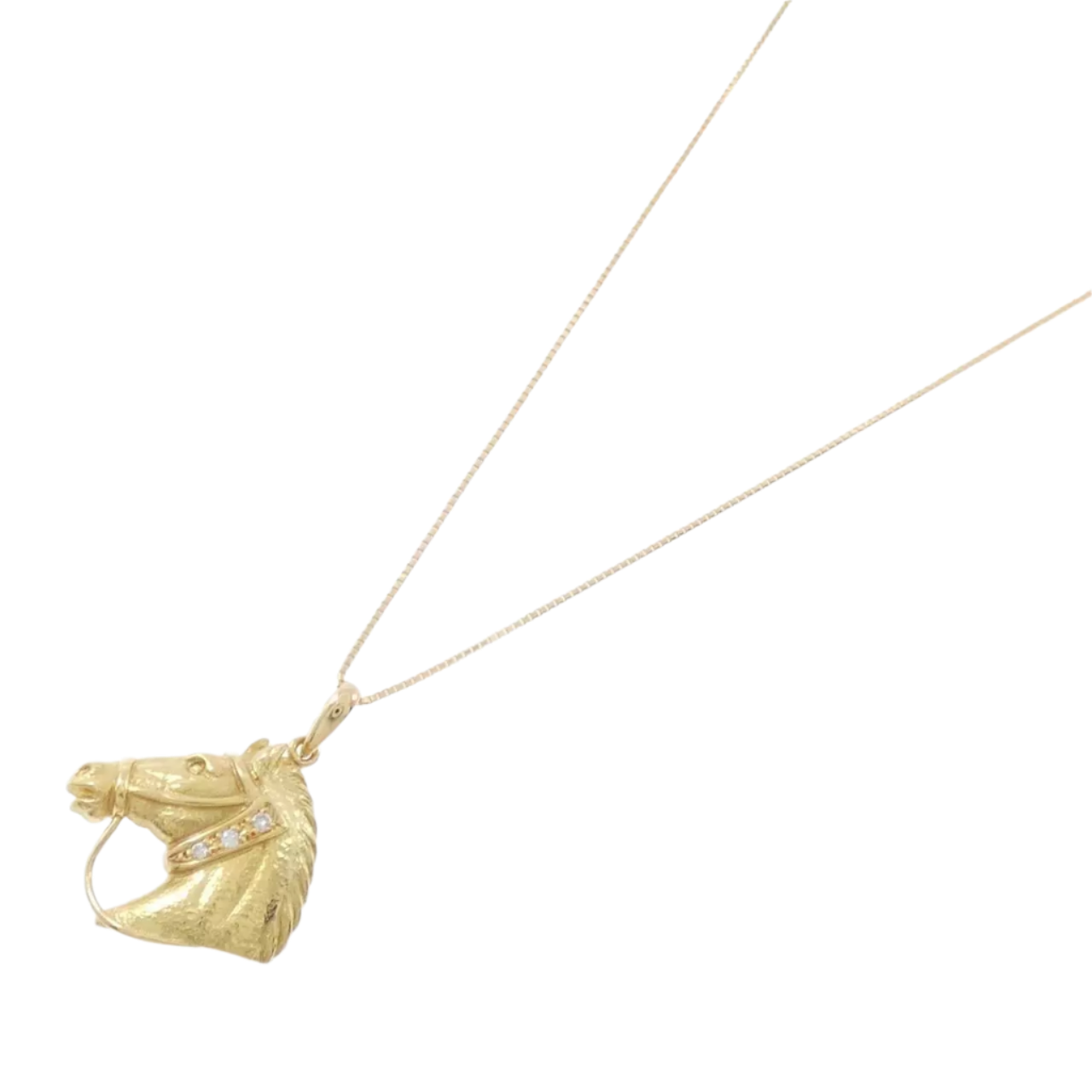 18k Solid Yellow Gold Horse Diamond Necklace 0.028CT
