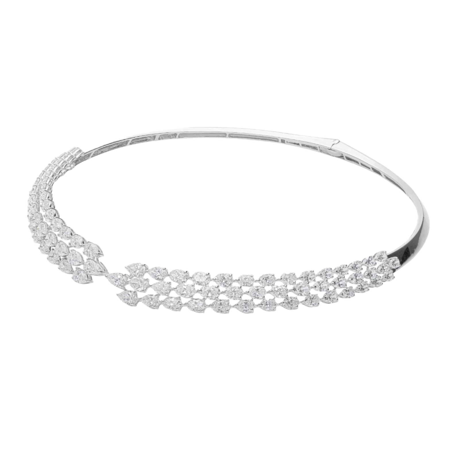 18k Solid White Gold Diamond Decorated Statement Necklace 12.55 CTW