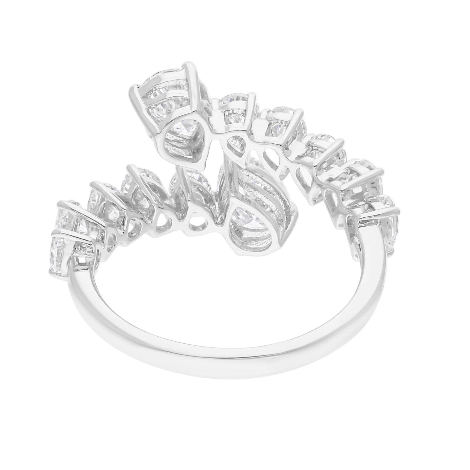 18k Solid White Gold Diamond Cocktail Ring with Pear-Shaped Diamonds 2.55 CTW