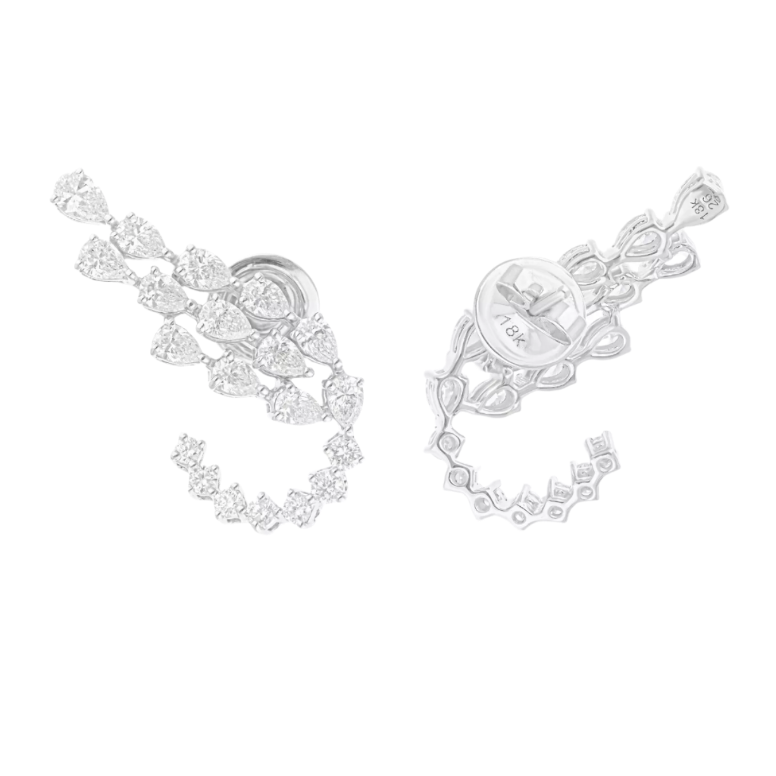 18k Solid White Gold Wing Motif Diamond Cocktail Earrings 5.25 CTW