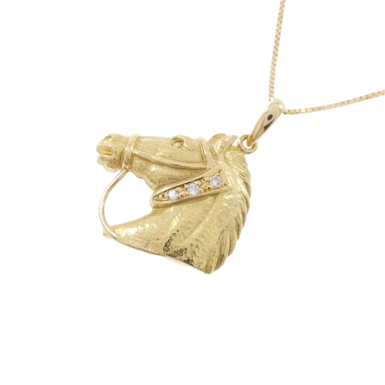 18k Solid Yellow Gold Horse Diamond Necklace 0.028CT