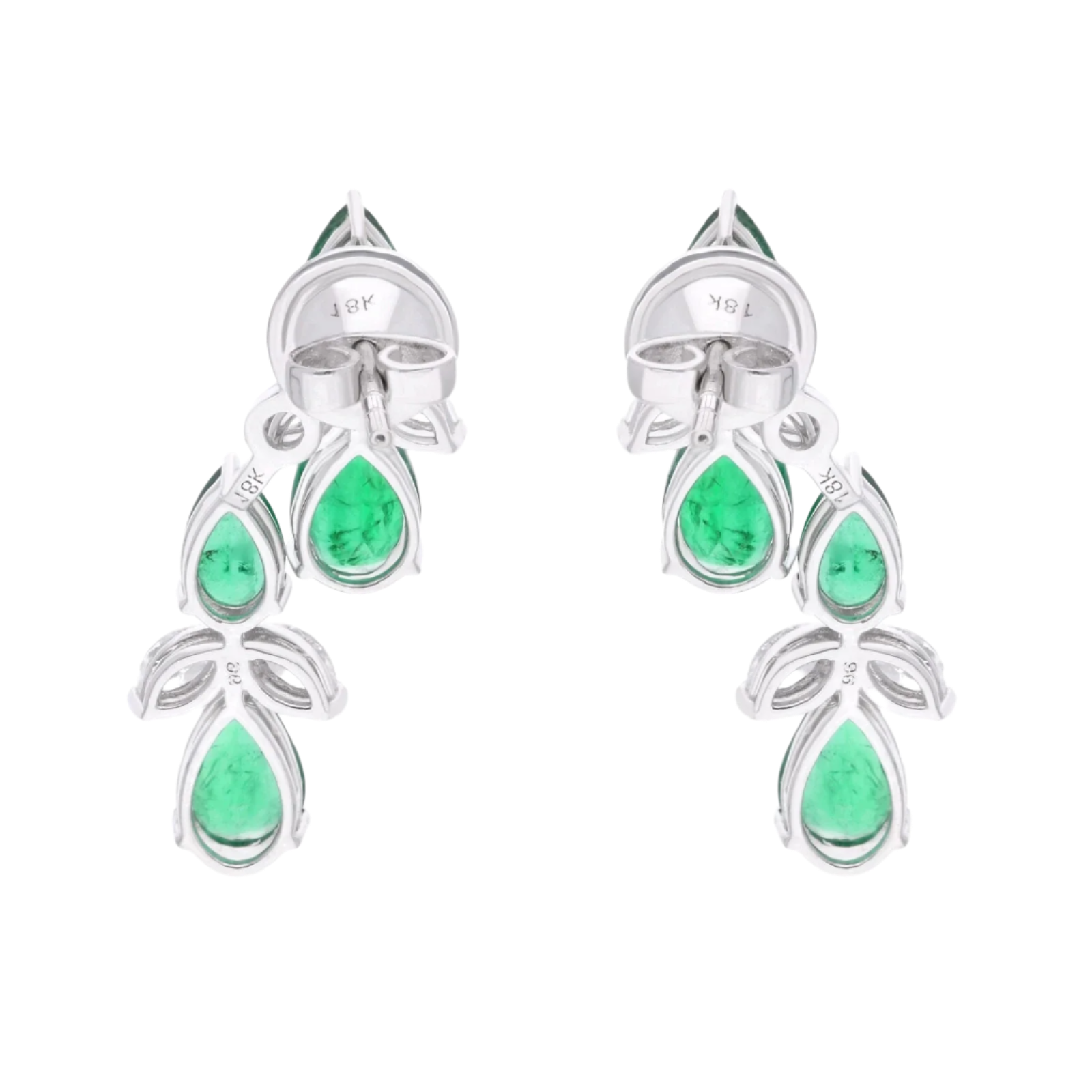 18k Solid White Gold Zambian Emerald and Diamond Drop Earrings 6.85 CTW