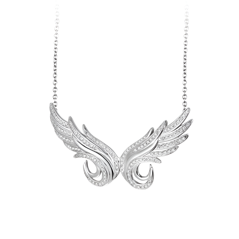 18k Solid White Gold Wing Motif Diamond Necklace 1.35 CTW