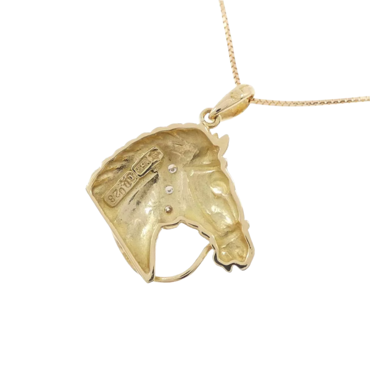18k Solid Yellow Gold Horse Diamond Necklace 0.028CT