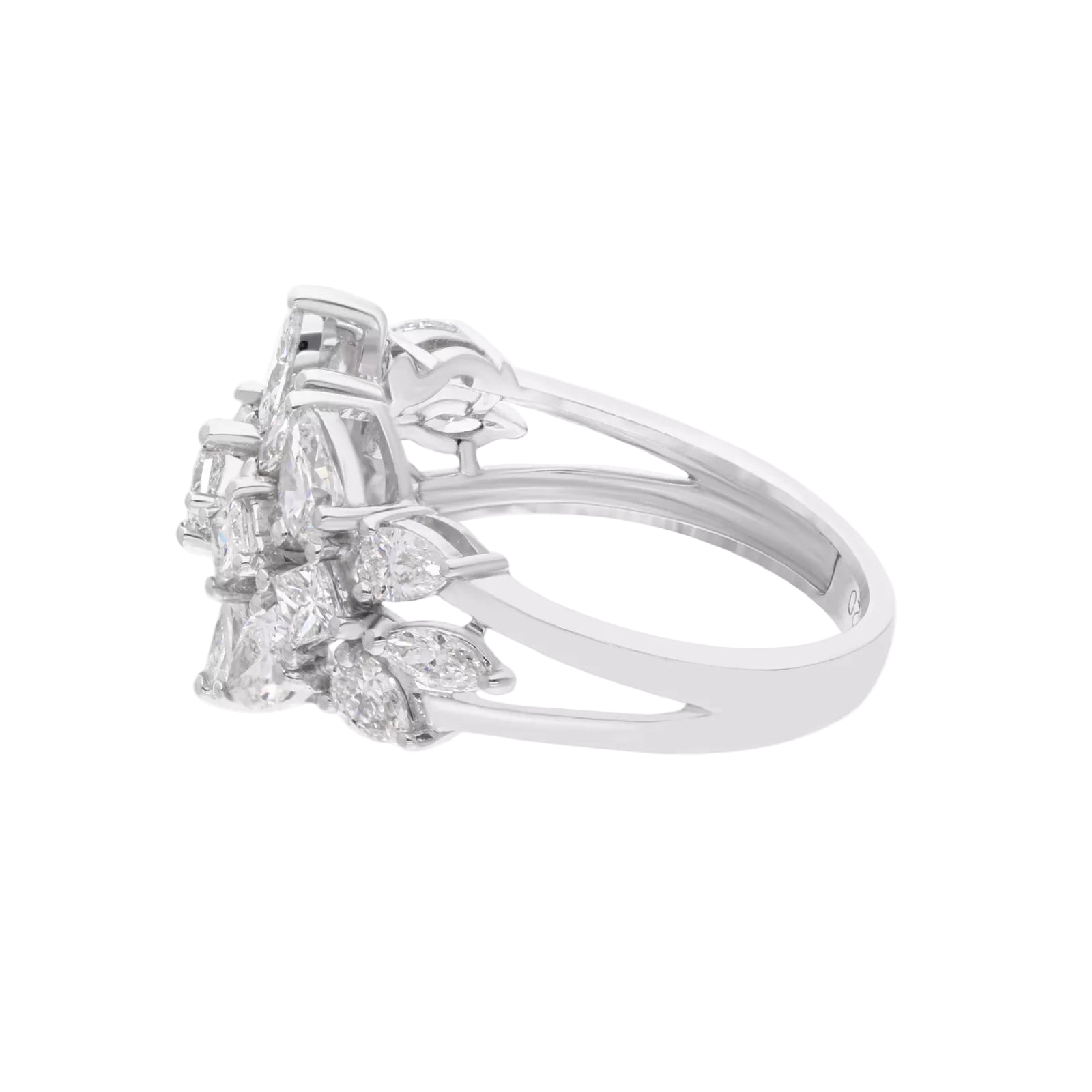 18k Solid White Gold Intricate Multi-Shape Diamond Cocktail Ring 3.27 CTW