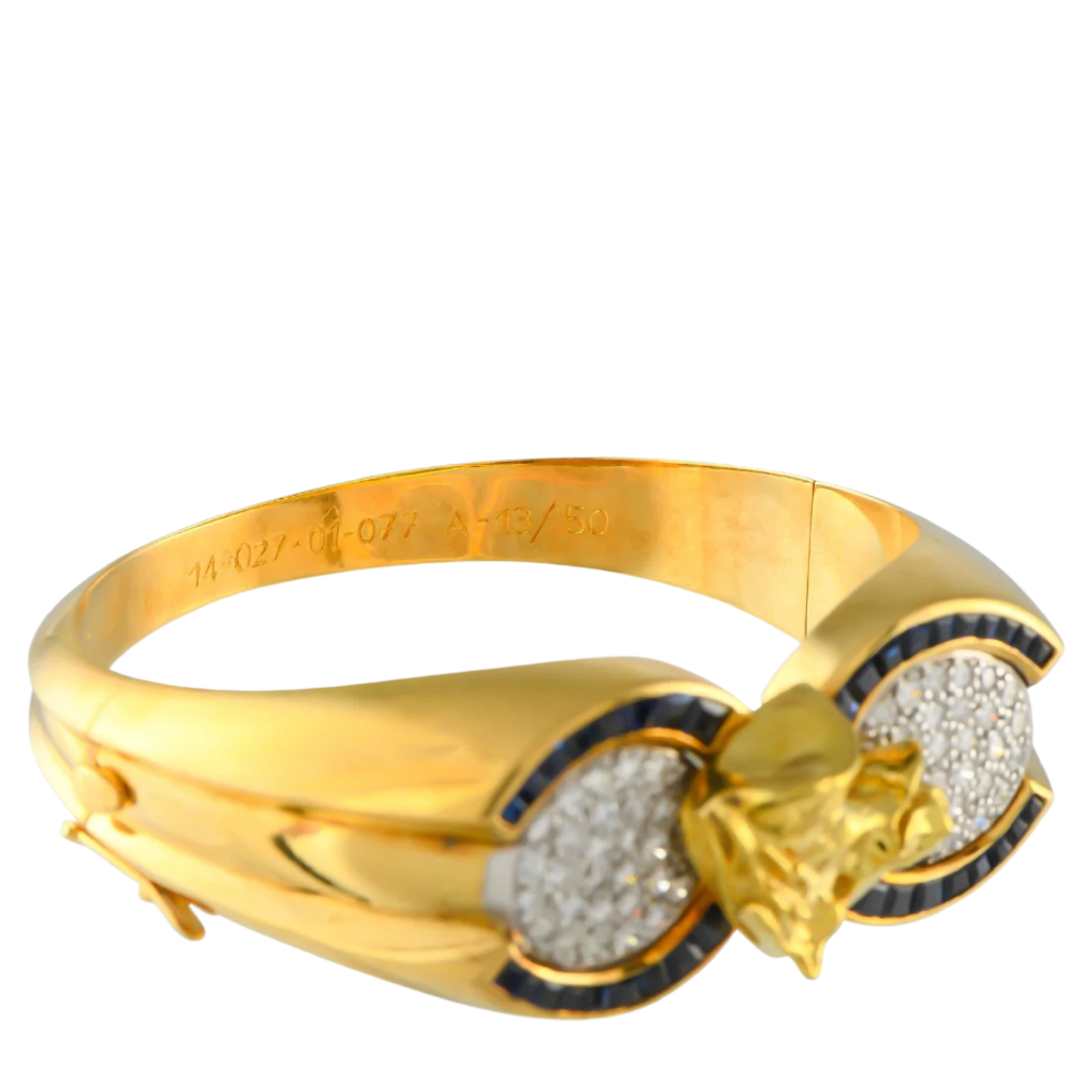 18K Solid Yellow Gold Diamond and Sapphire Vintage Horse Bracelet 1.95 CTW