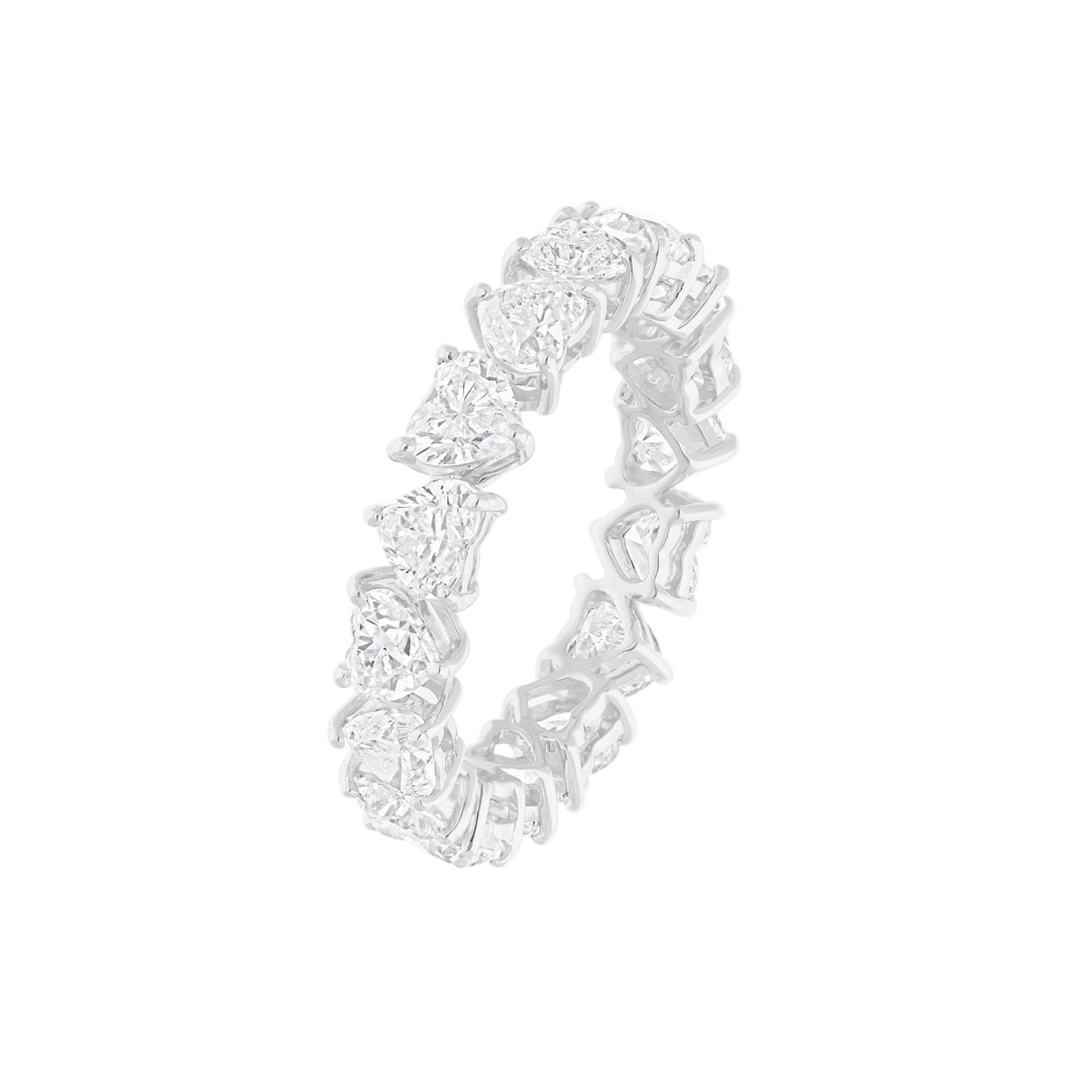 18k Solid White Gold Heart-Shaped Diamond Eternity Band 4.77 CTW