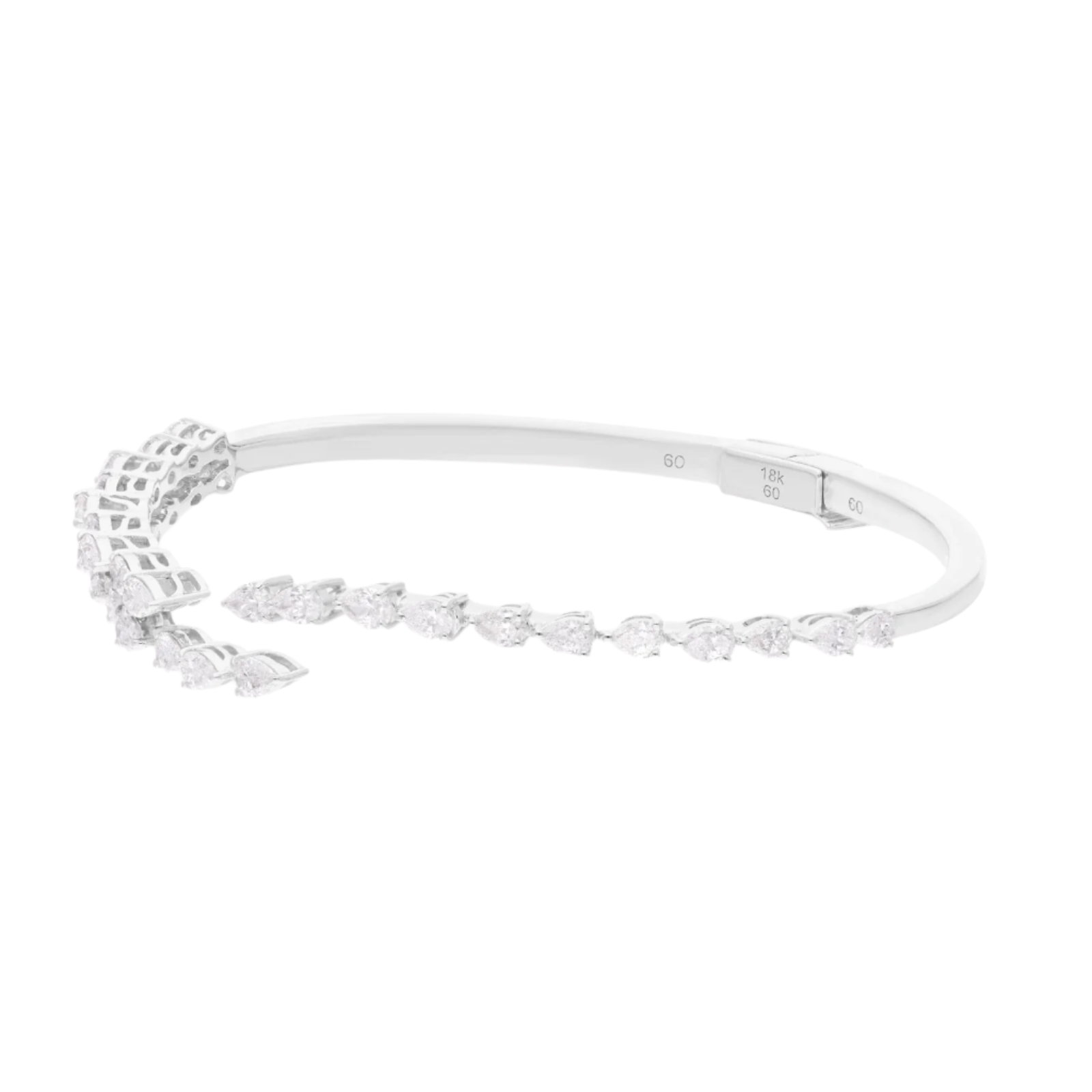 18k Solid White Gold Pear - Shaped Diamond Open Cuff Bangle Bracelet 2.92 CTW