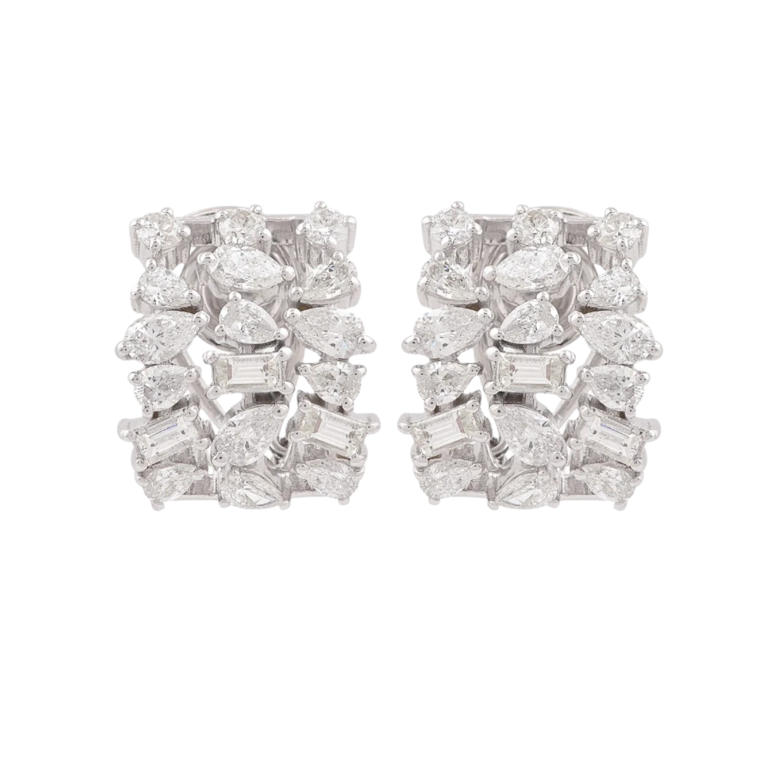 18k Solid White Gold Multi-Shape Diamond Earrings 4.20 CTW