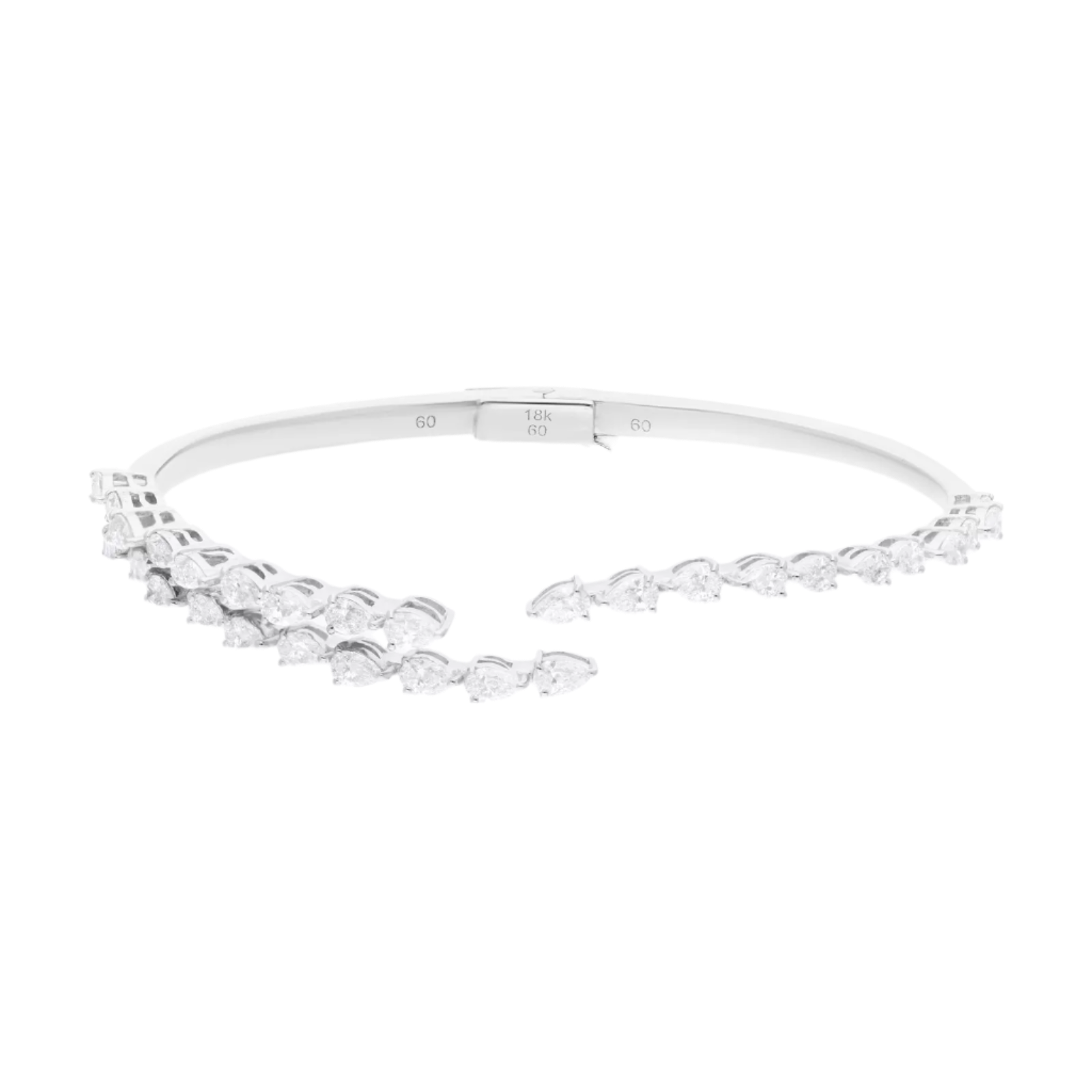 18k Solid White Gold Pear - Shaped Diamond Open Cuff Bangle Bracelet 2.92 CTW