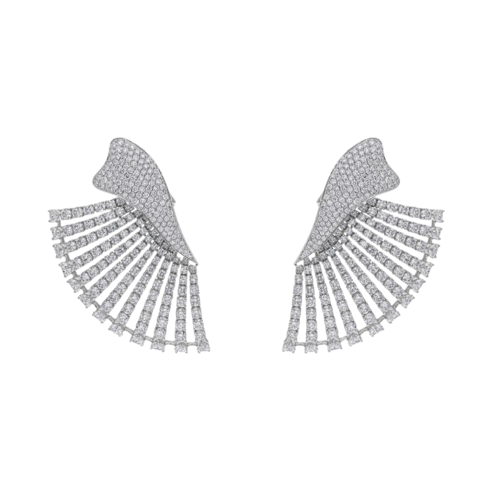 18k Solid White Gold Diamond Decorated Cocktail Stud Earrings 9.55 CTW