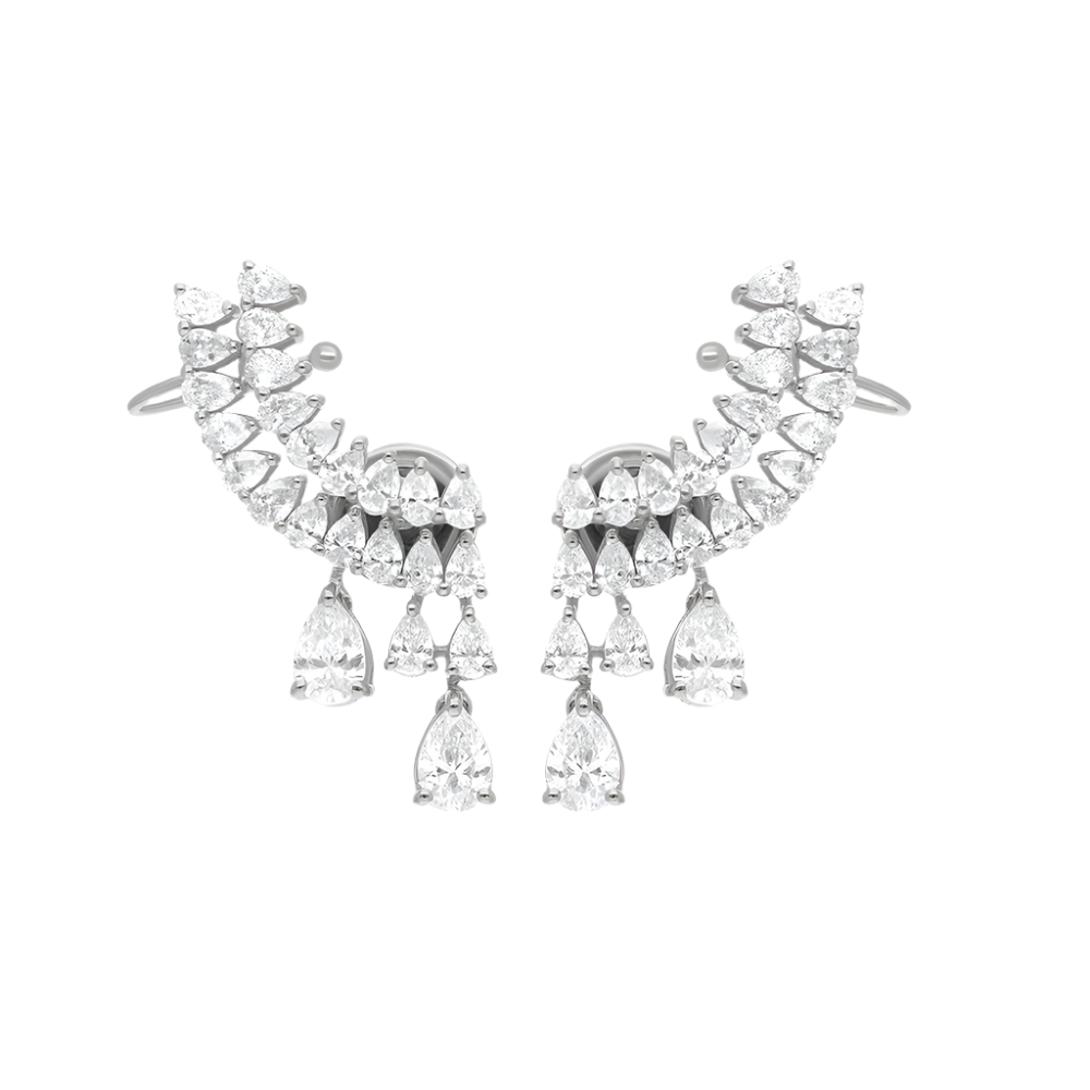 18k Solid White Gold Diamond Ear Climbing Cocktail Earrings 7.44 CTW