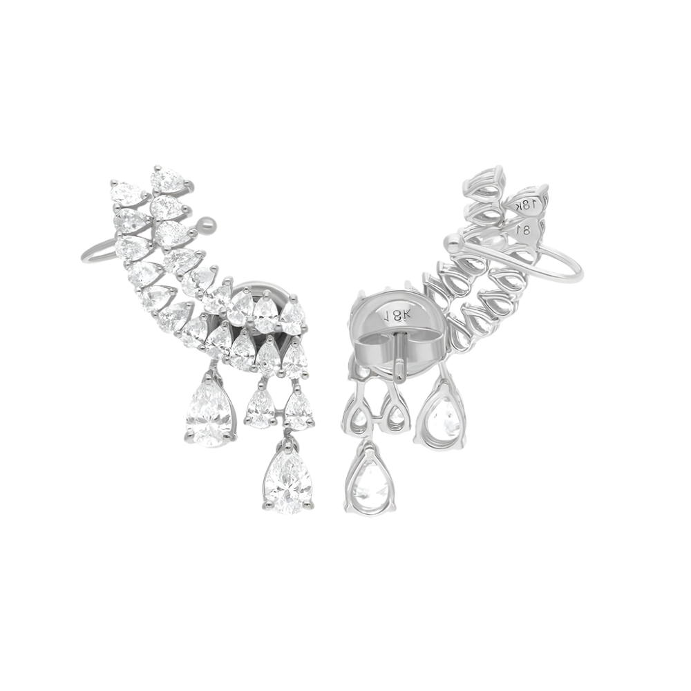18k Solid White Gold Diamond Ear Climbing Cocktail Earrings 7.44 CTW