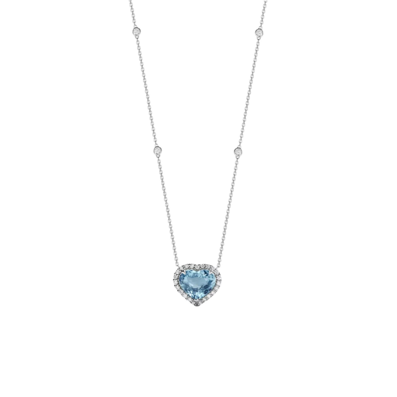 18k Solid White Gold Heart-Shaped Aquamarine and Diamond Pendant 4.55 CTW