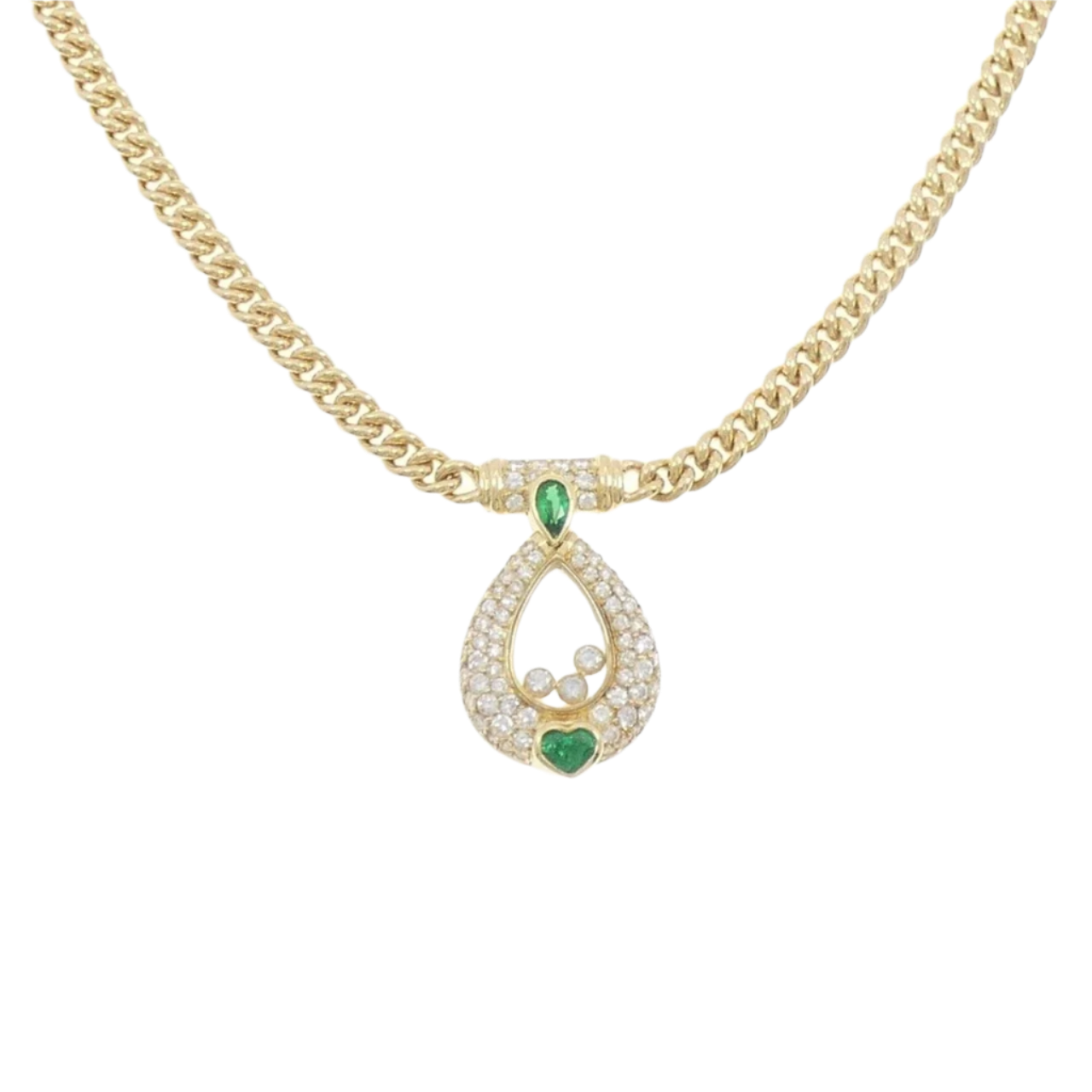 18k Solid Yellow Gold Vintage Chopard Emerald and Diamond Necklace