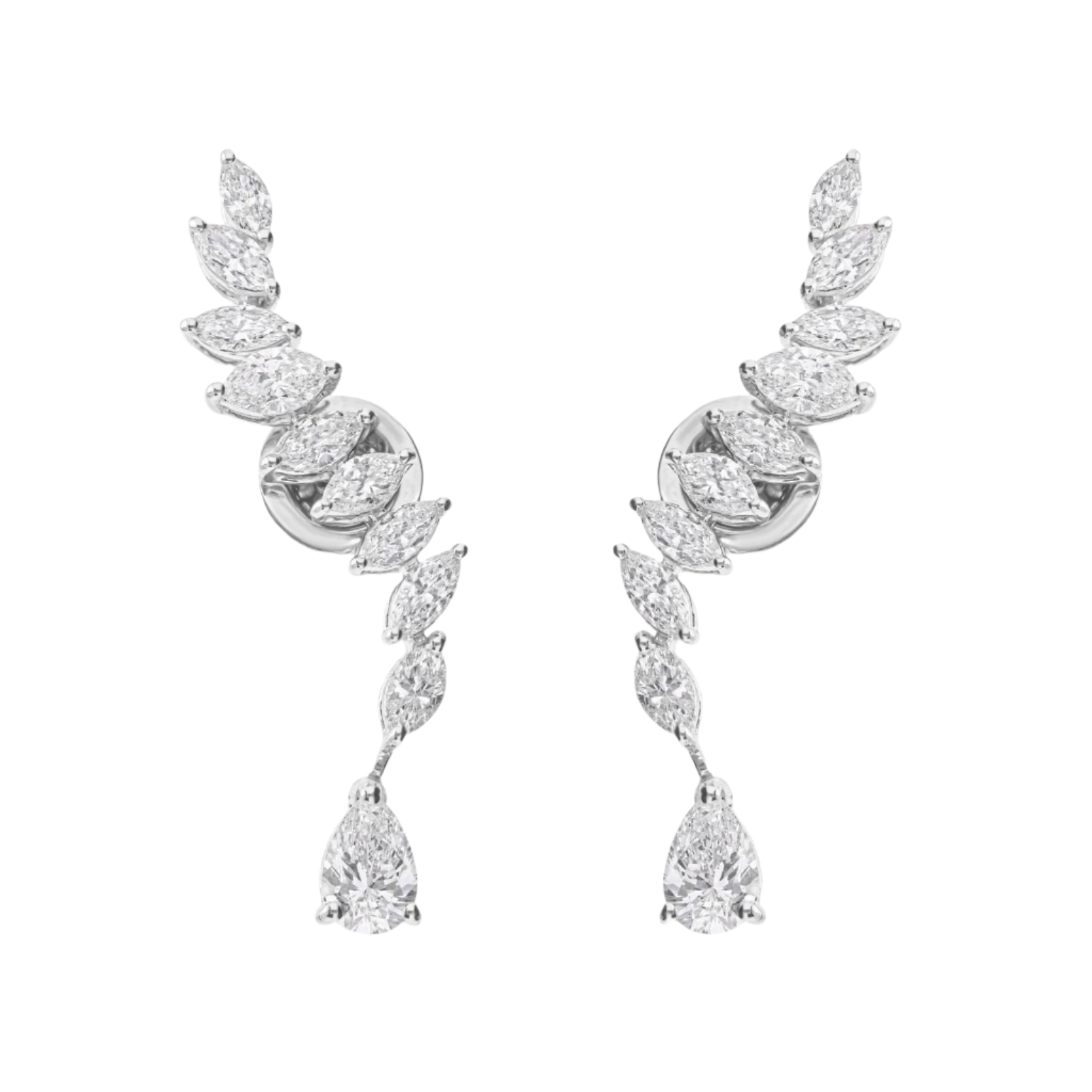 18k Solid White Gold Wing Motif Diamond Cocktail Earrings 5.88 CTW