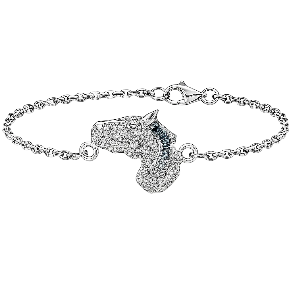 18k Solid White Gold Horse Head Diamond and Sapphire Bracelet 1.32 CTW