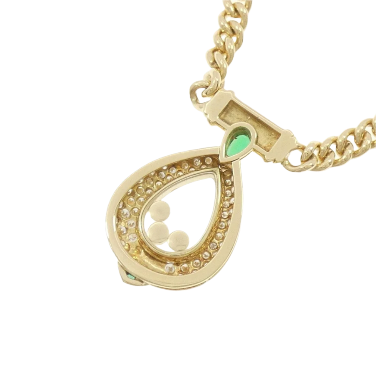18k Solid Yellow Gold Vintage Chopard Emerald and Diamond Necklace