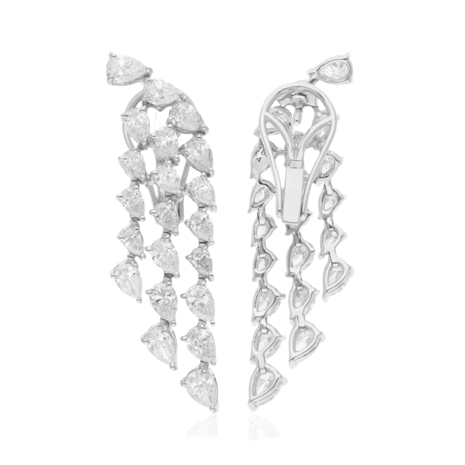 18k Solid White Gold Cascading Dimond Drop Earrings 6.55 CTW