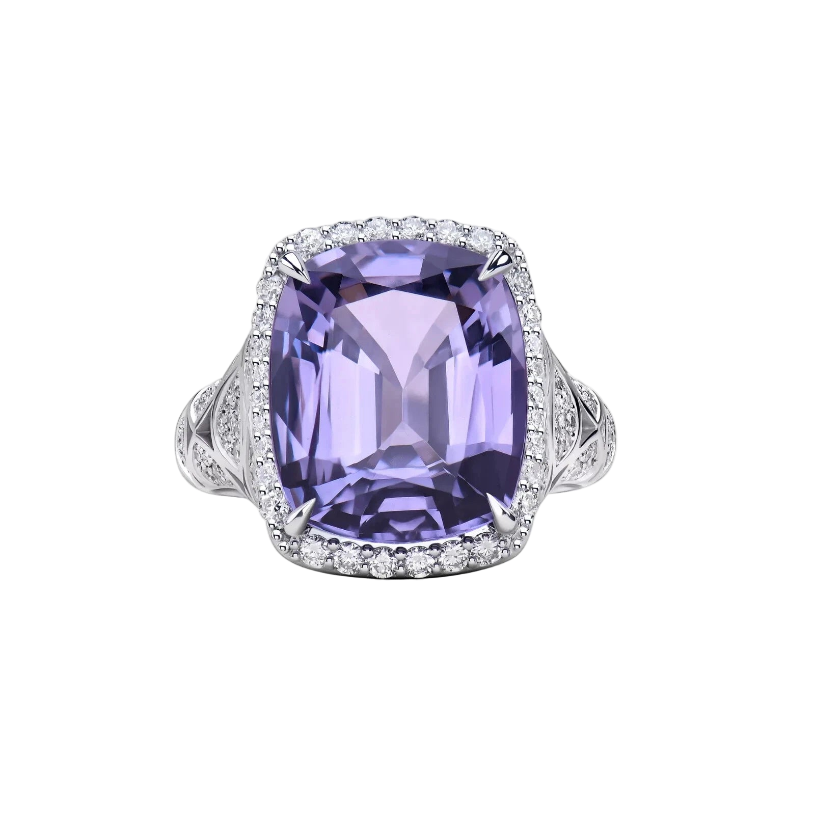 18k Solid White Gold Purple Amethyst and Diamond Cocktail Ring 12.88 CTW