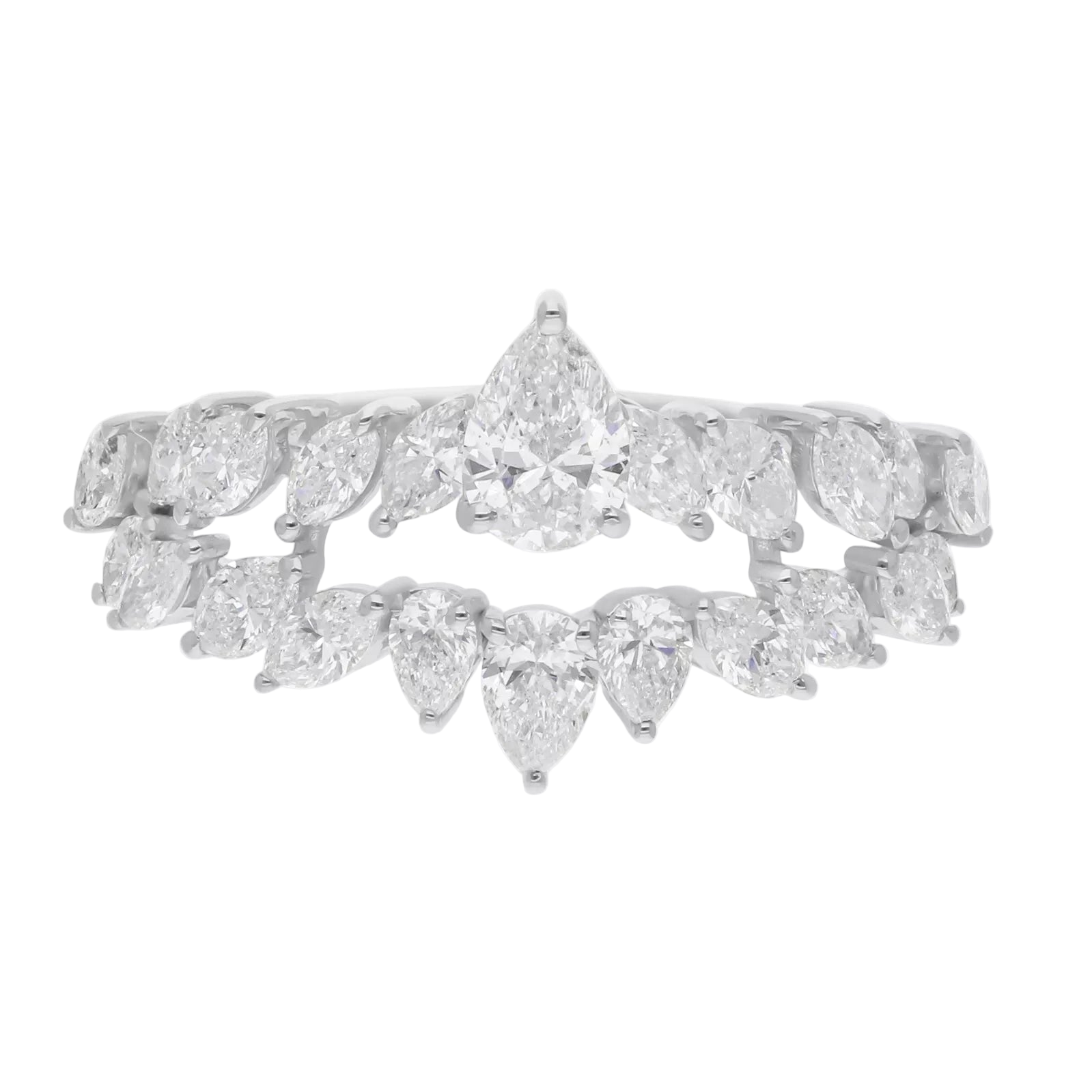 18k Solid White Gold Multi-Shape Diamond Cocktail Ring 2.75 CTW