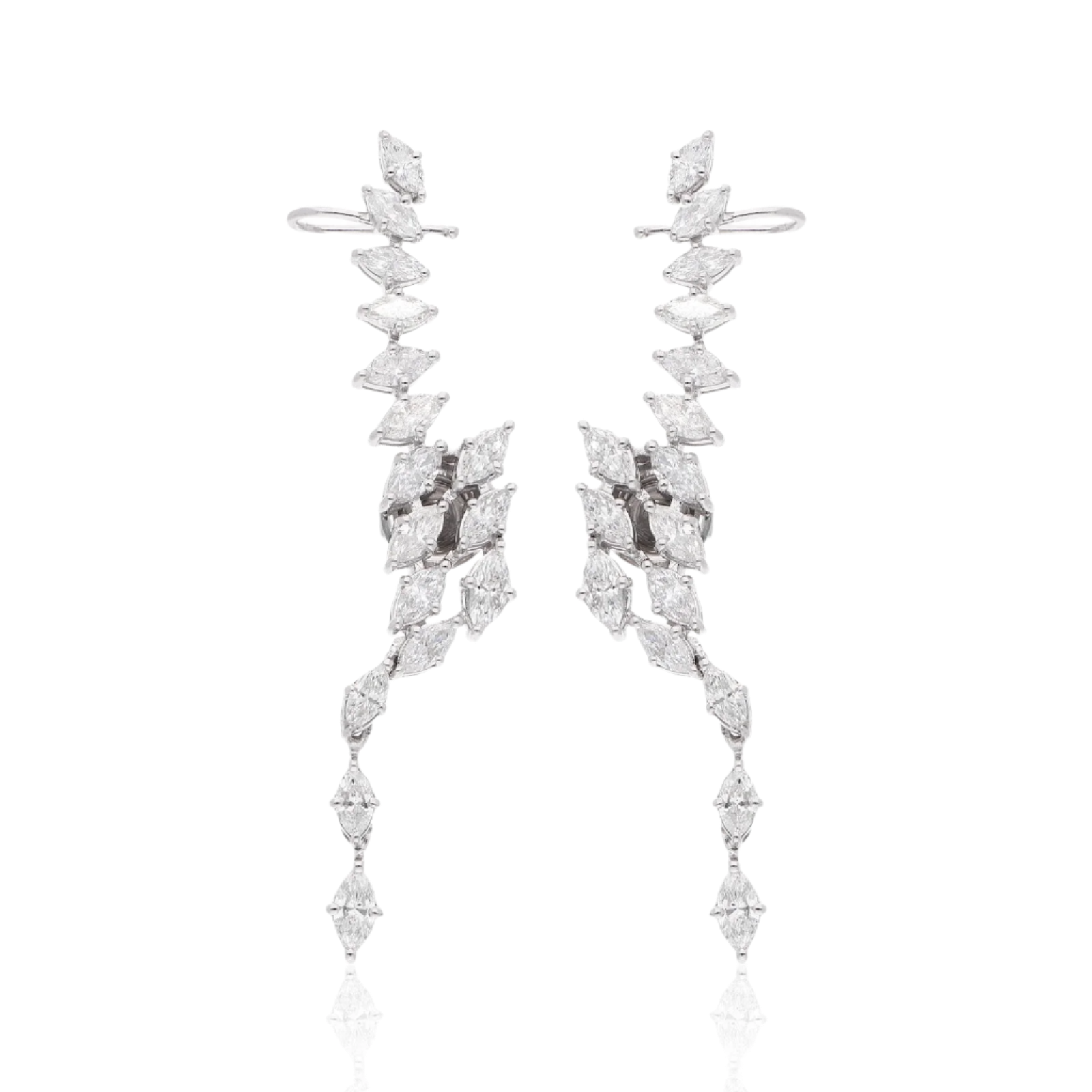 18k Solid White Gold Geometrical Diamond Ear Climbers  3.25 CTW