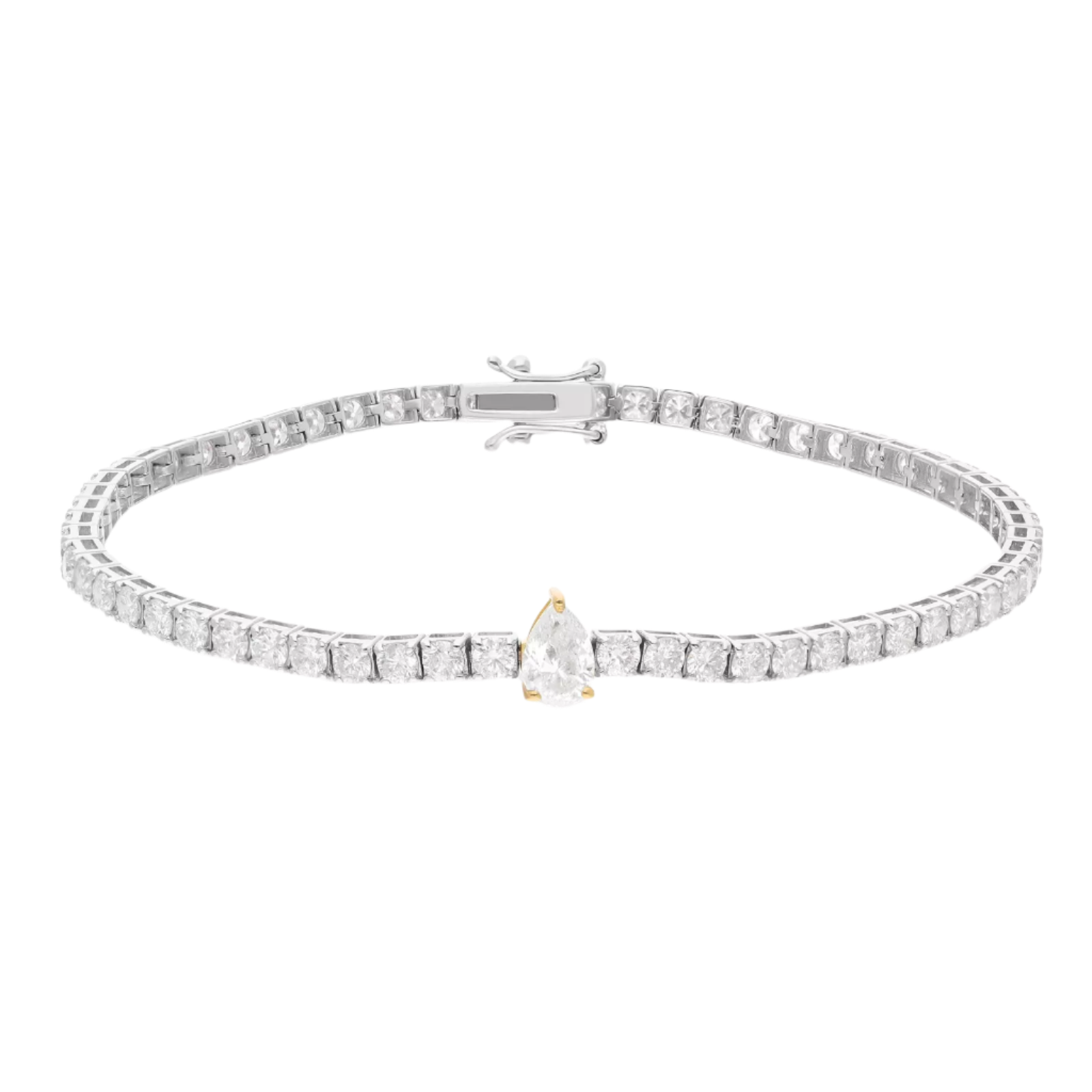 18k Solid Gold Tennis Bracelet with Pear-Shaped Diamond 4.69 CTW