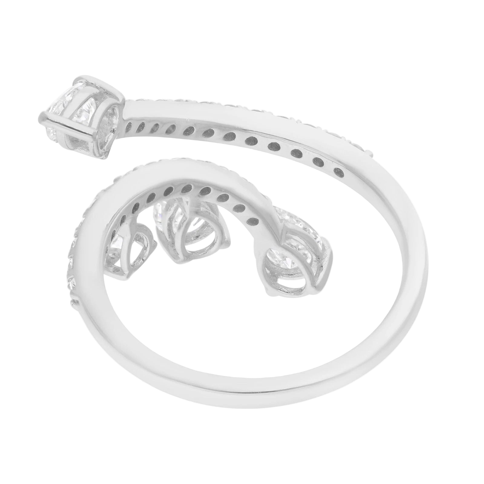 18k Solid White Gold Pear-Shaped Intricate Diamond Cocktail Ring 2.23 CTW