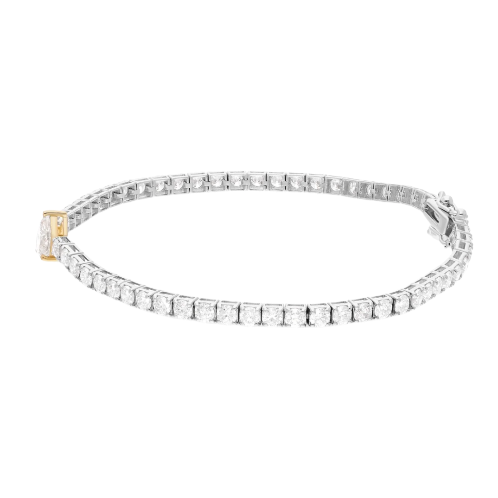 18k Solid Gold Tennis Bracelet with Pear-Shaped Diamond 4.69 CTW