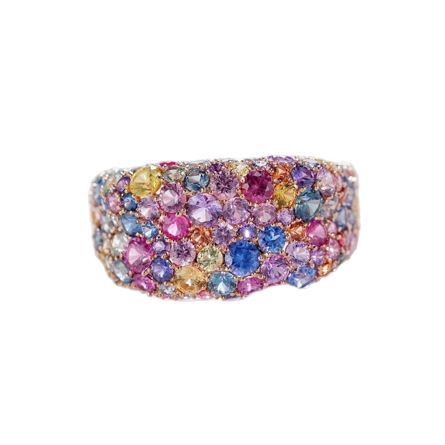 18k Rose Gold Sapphire Mosaic Dome Ring 5.95 CTW