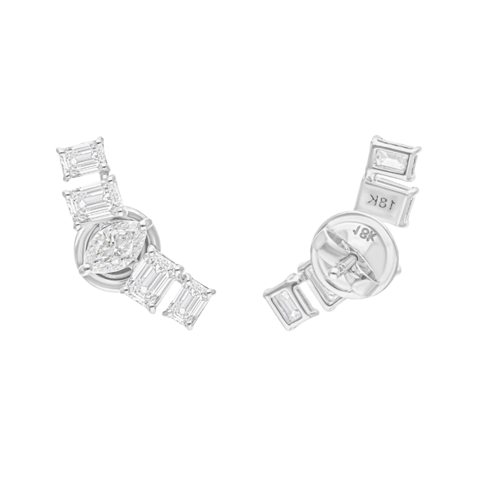 18k Solid White Gold Multi-Shape Diamond Stud Earrings 1.80 CTW