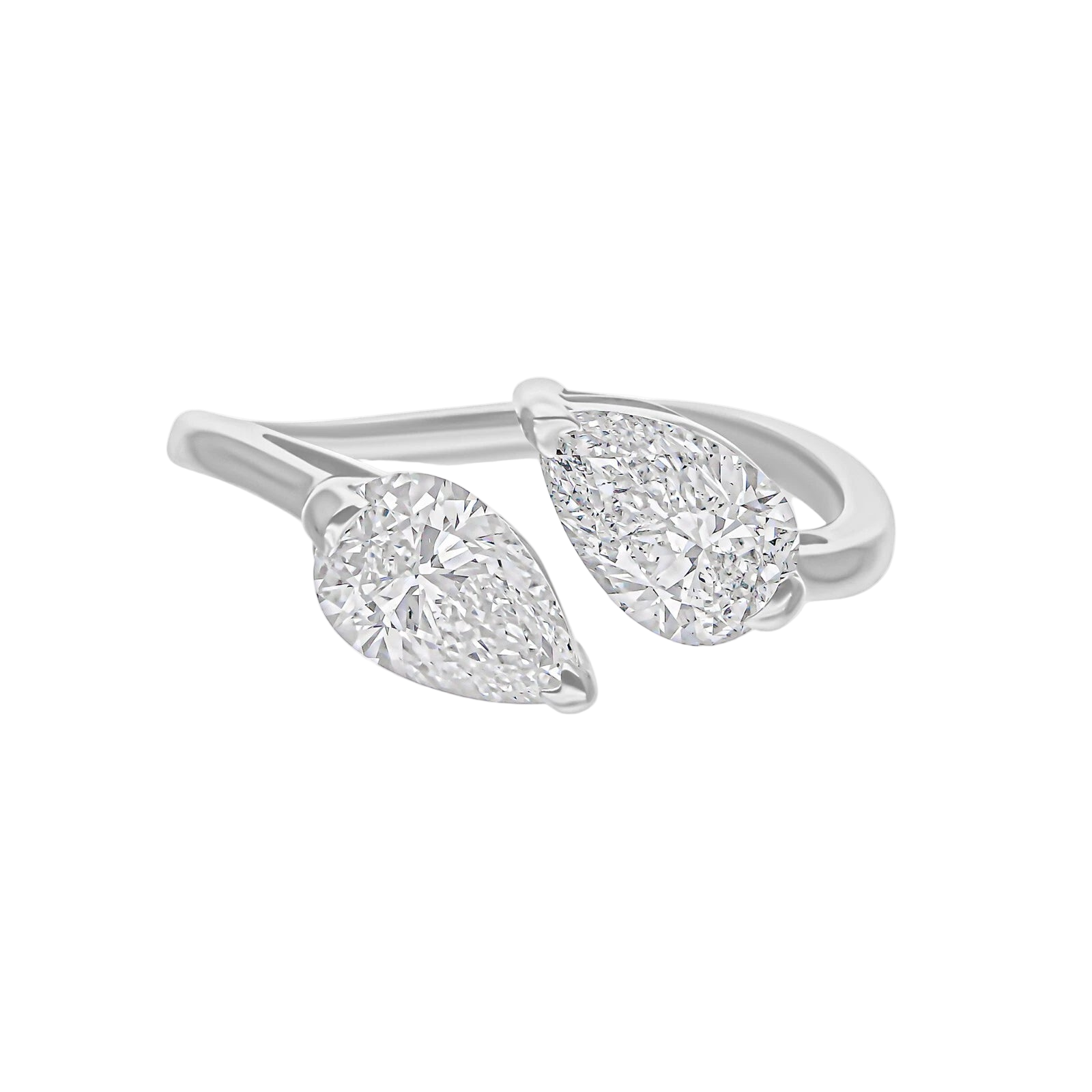 18k Solid White Gold Toi et Moi Pear-Shaped Diamond Ring 1.80 CTW