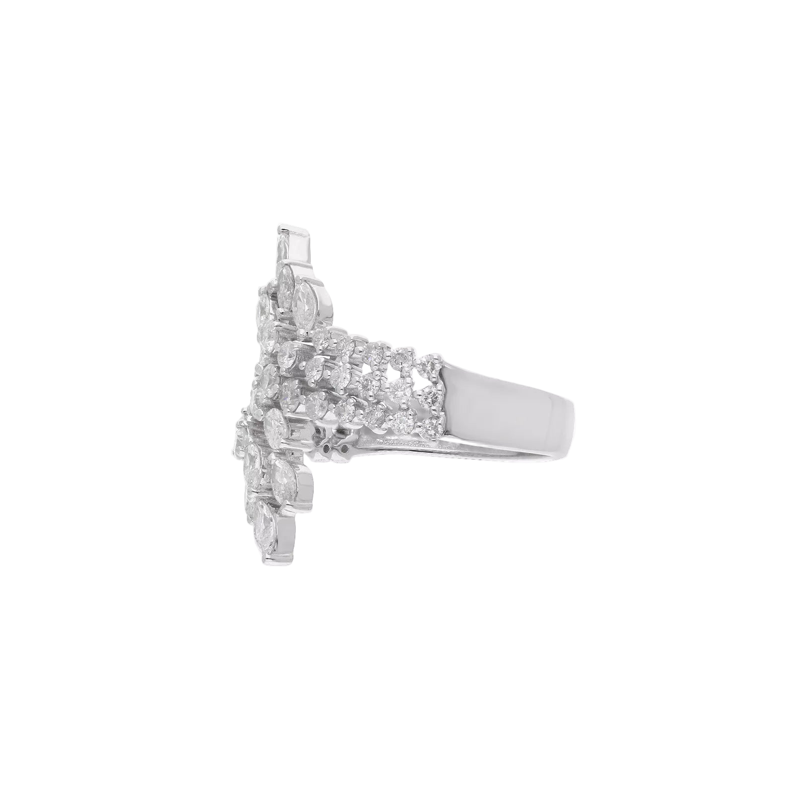 18k Solid White Gold Diamond Decorated Cocktail Ring 3.85 CTW