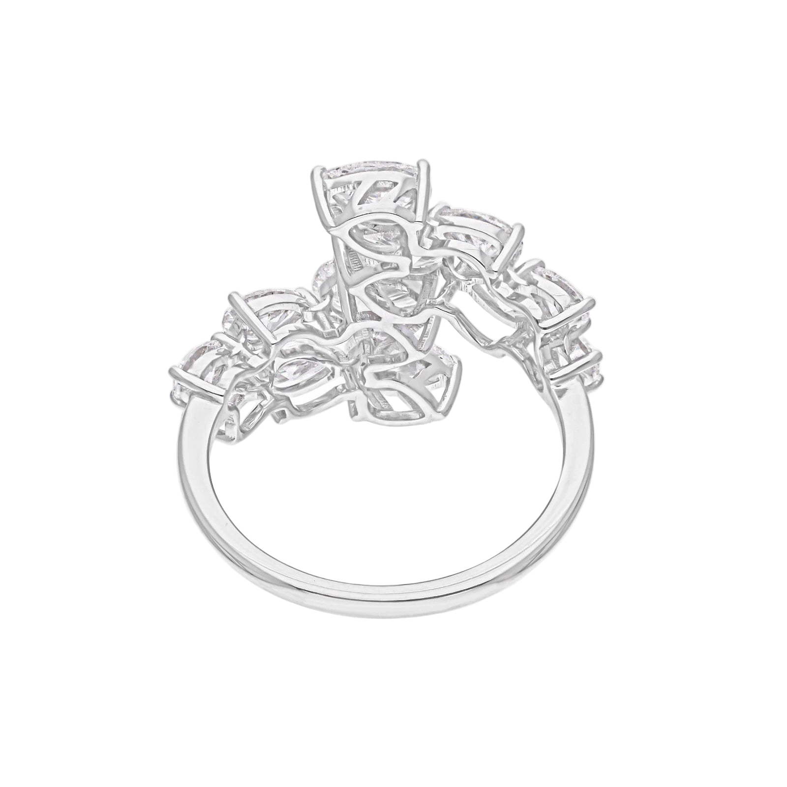 18k Solid White Gold Pear-Shaped Bypass Diamond Cocktail Ring 3.22 CTW