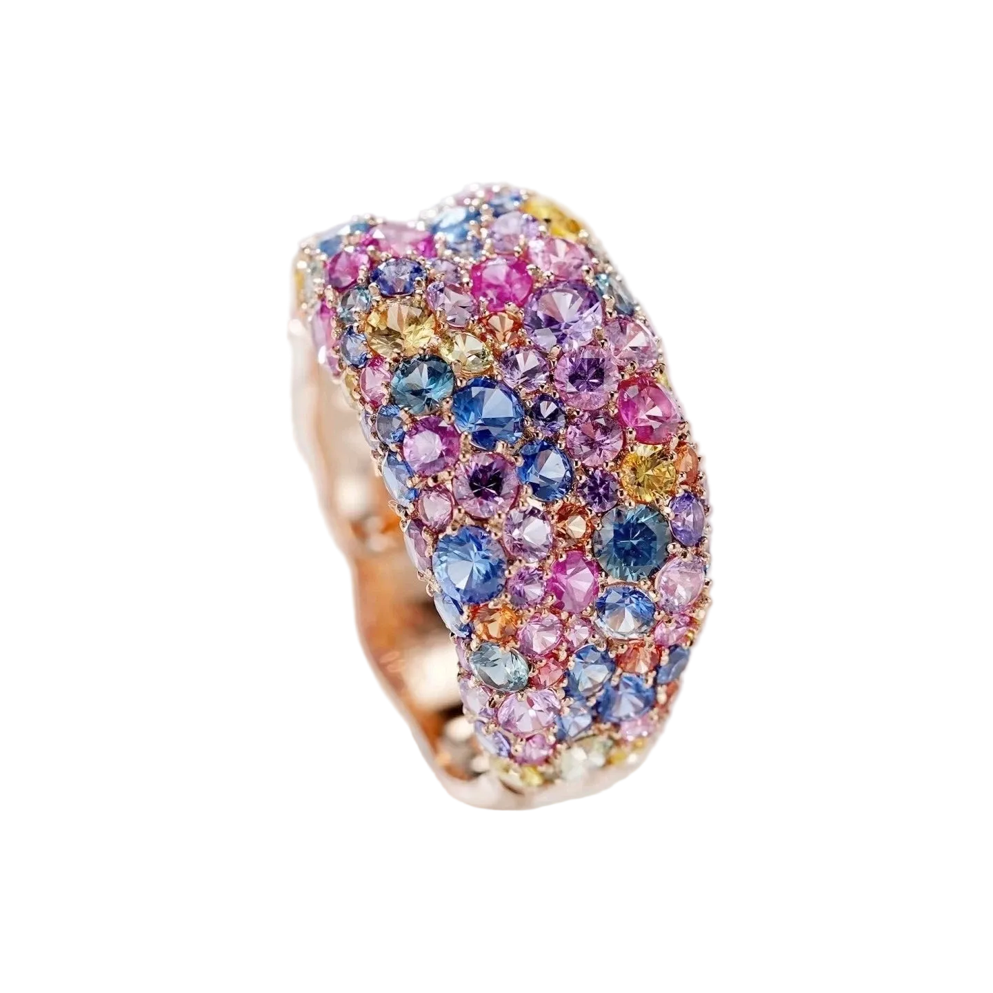 18k Rose Gold Sapphire Mosaic Dome Ring 5.95 CTW