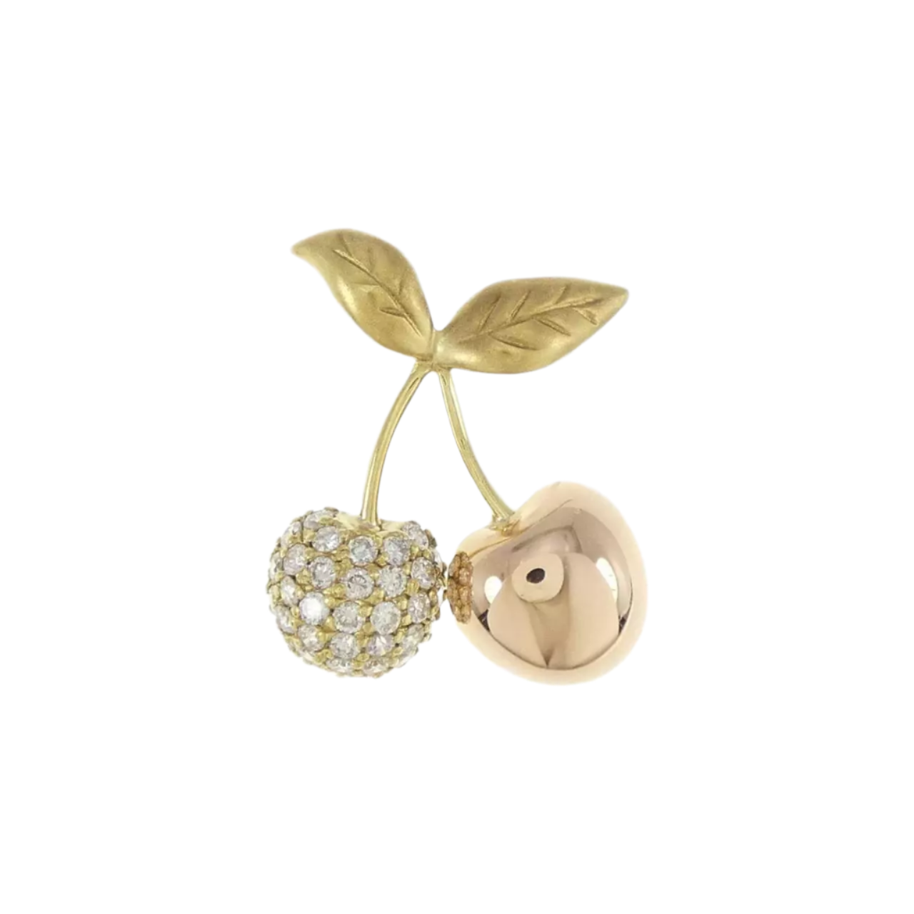 18k Solid Gold Vintage Cherry Pin Brooch with Diamonds
