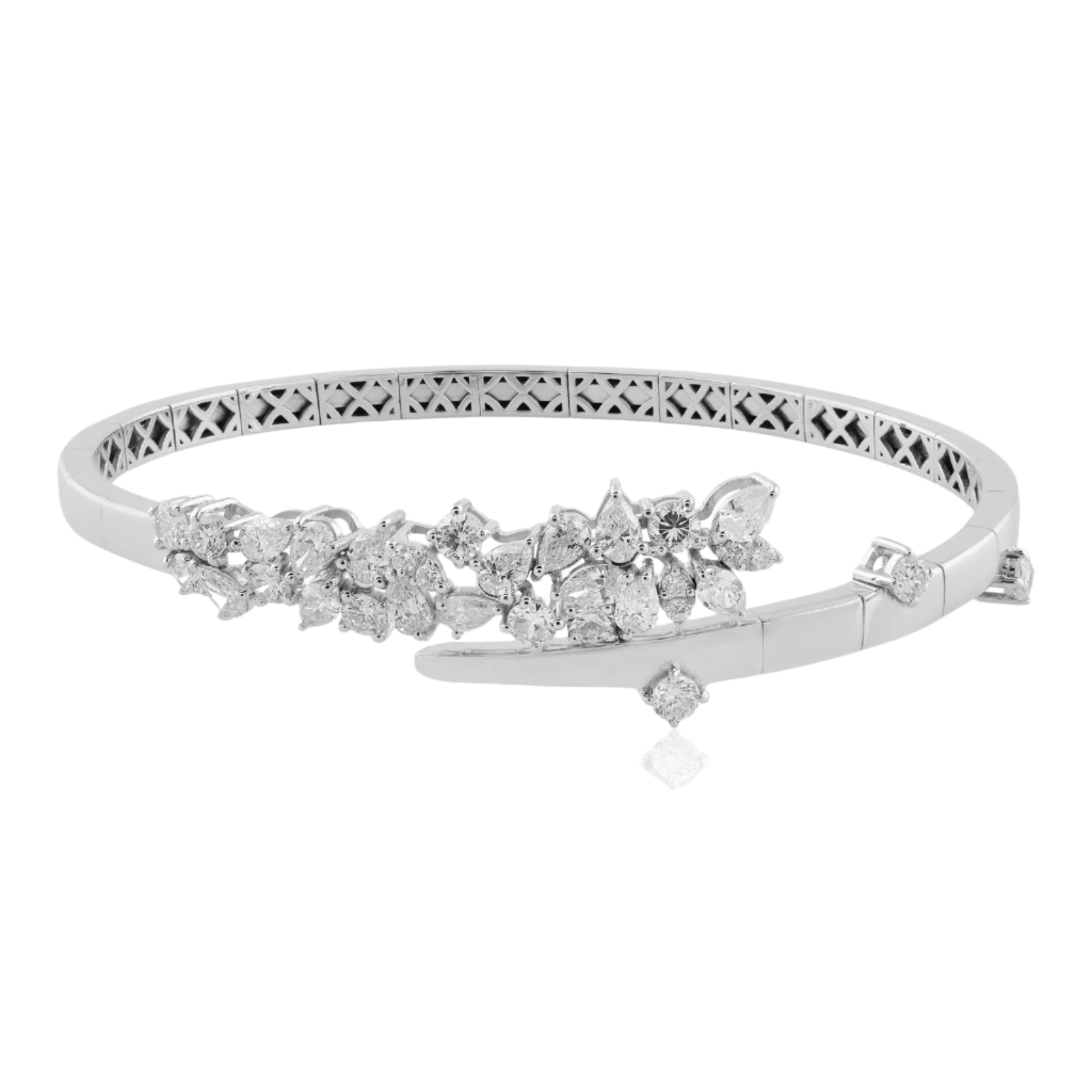18k Solid White Gold Diamond Cluster Bangle 2.29 CTW