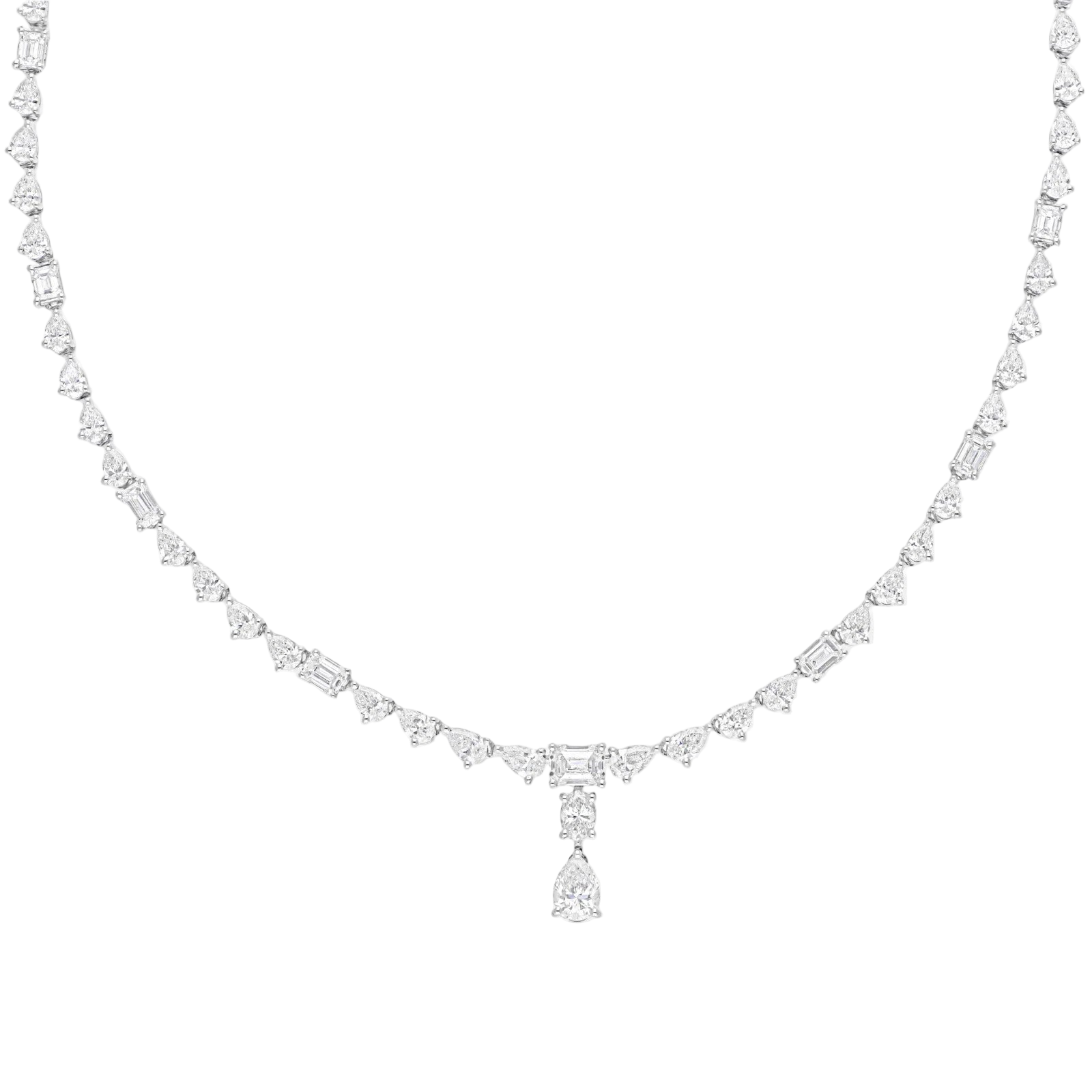 18k Solid White Gold Multi-Shape Diamond Cocktail Necklace 7.98 CTW