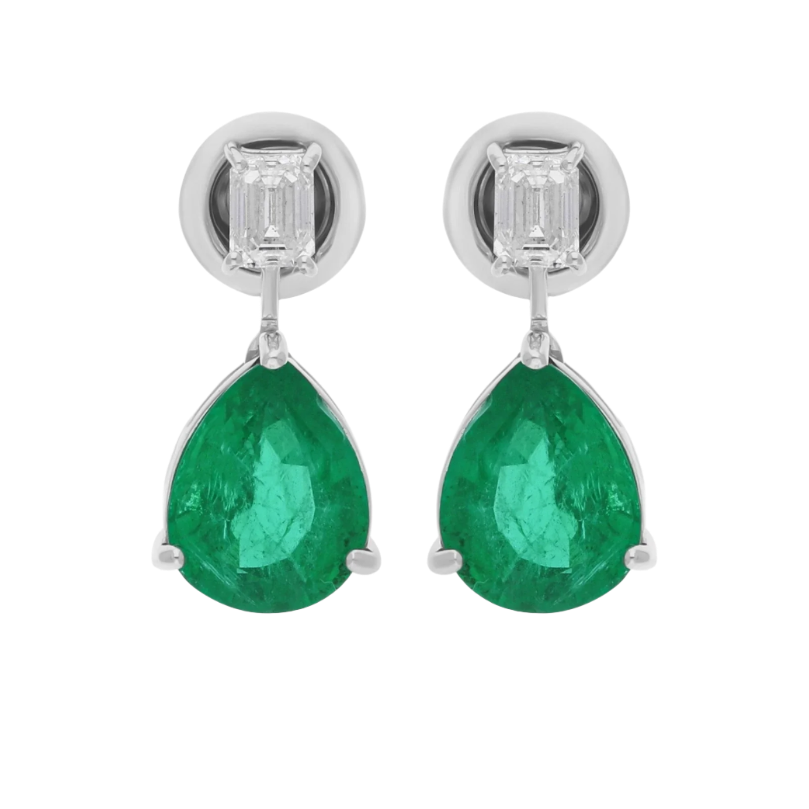 18k Solid White Gold Zambian Emerald and Diamond Drop Earrings 5.20 CTW
