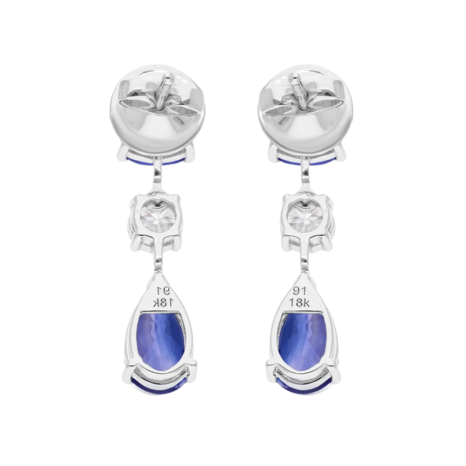 18k Solid White Gold Royal Blue Sapphire and Diamond Earrings 7.10 CTW