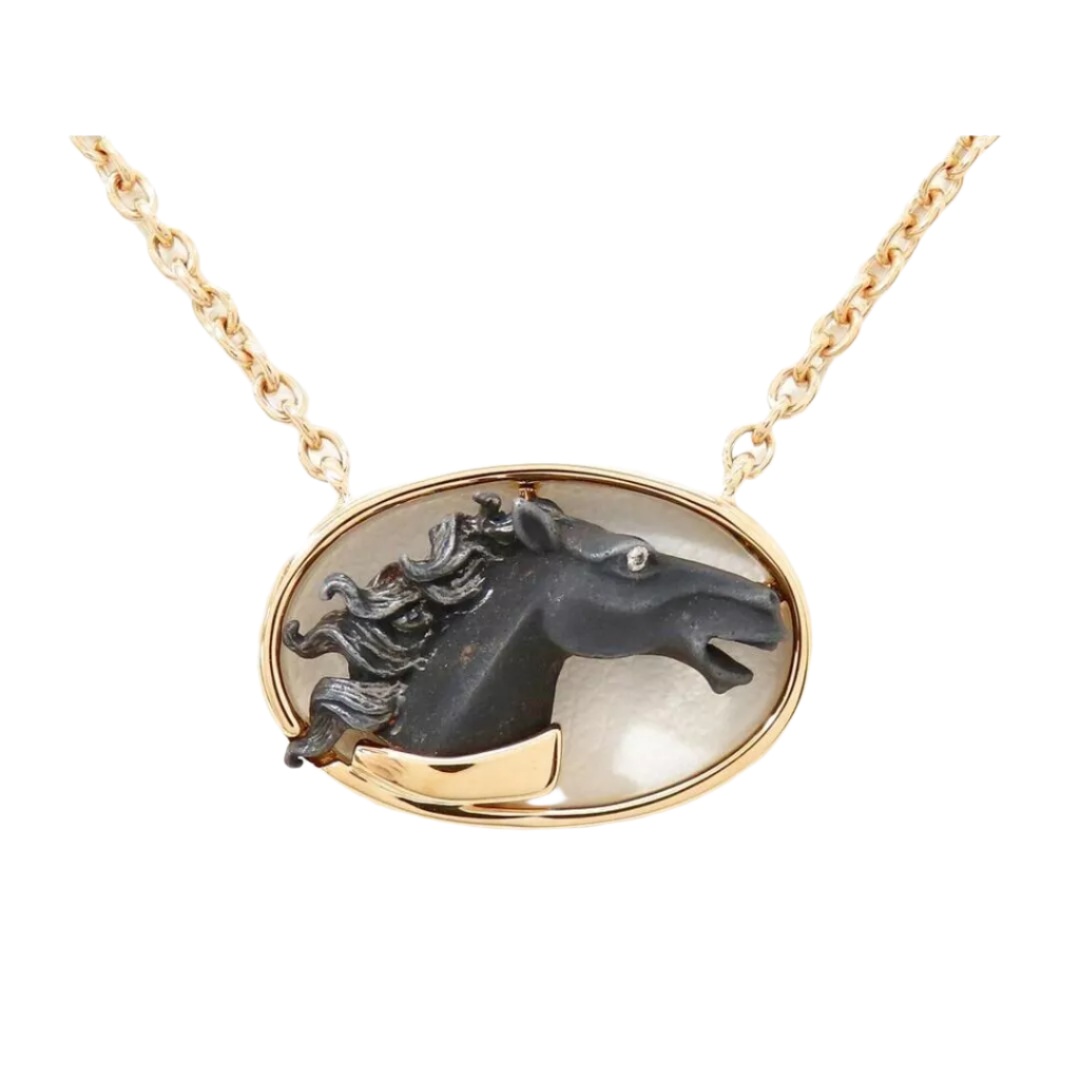 Carrera y Carrera Vintage 18k Solid Yellow Gold Black Horse Diamond Necklace